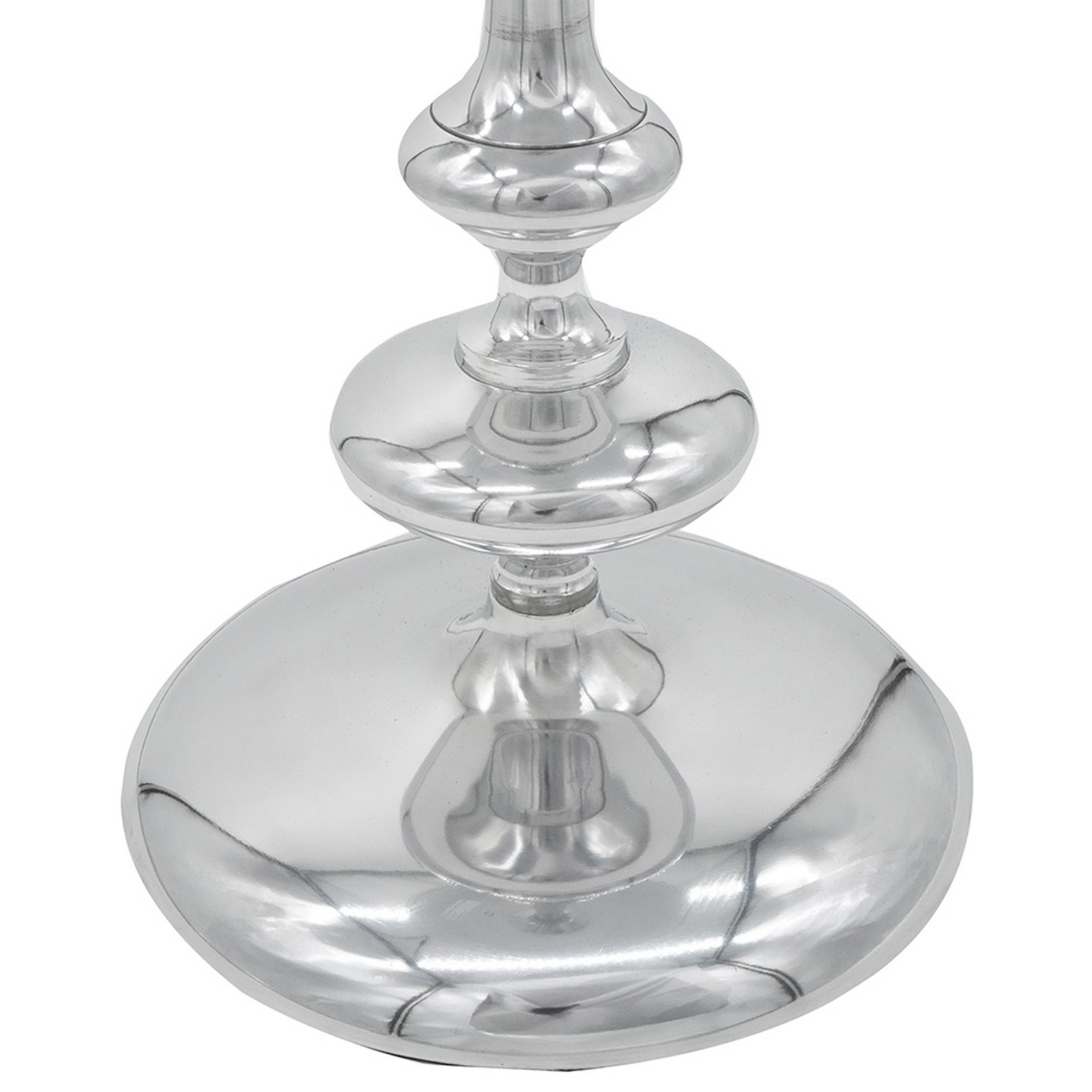 23 Inch Modern Aluminum Side Table, Round Tabletop and Base, Carved, Silver