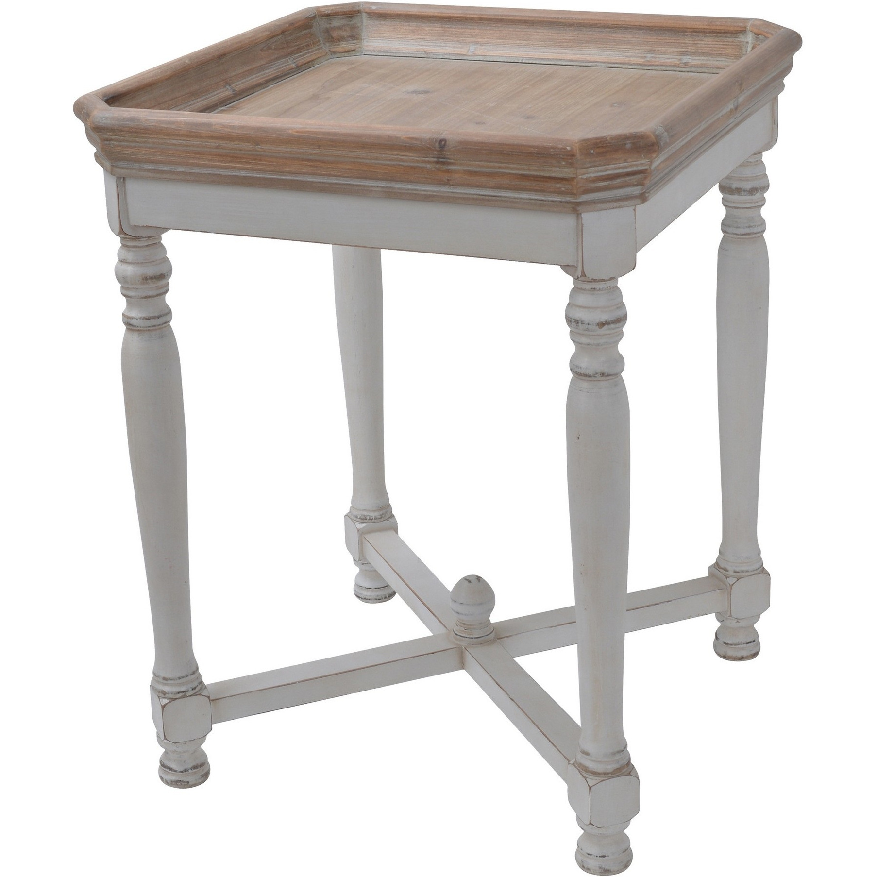 25 Inch Square End Side Table, Fir Wood, Natural Brown, Antique White