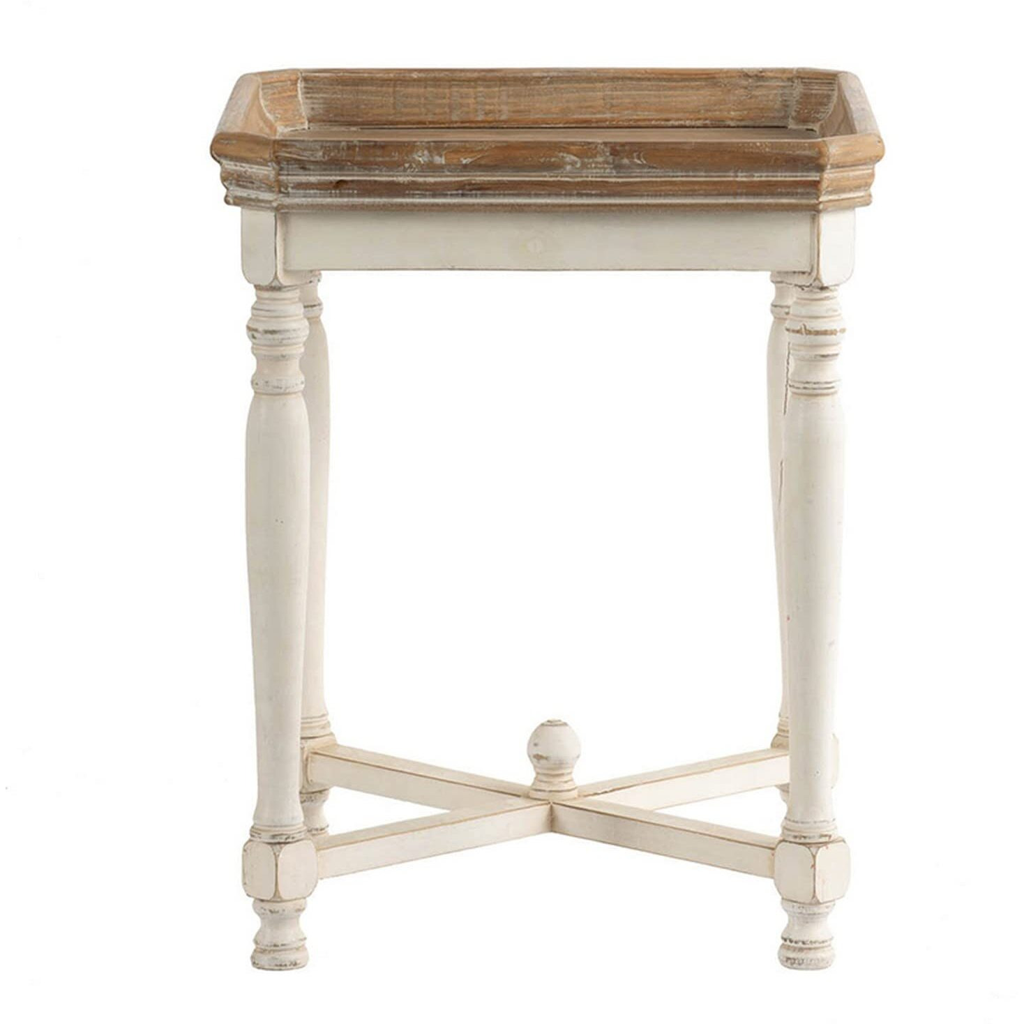 25 Inch Square End Side Table, Fir Wood, Natural Brown, Antique White