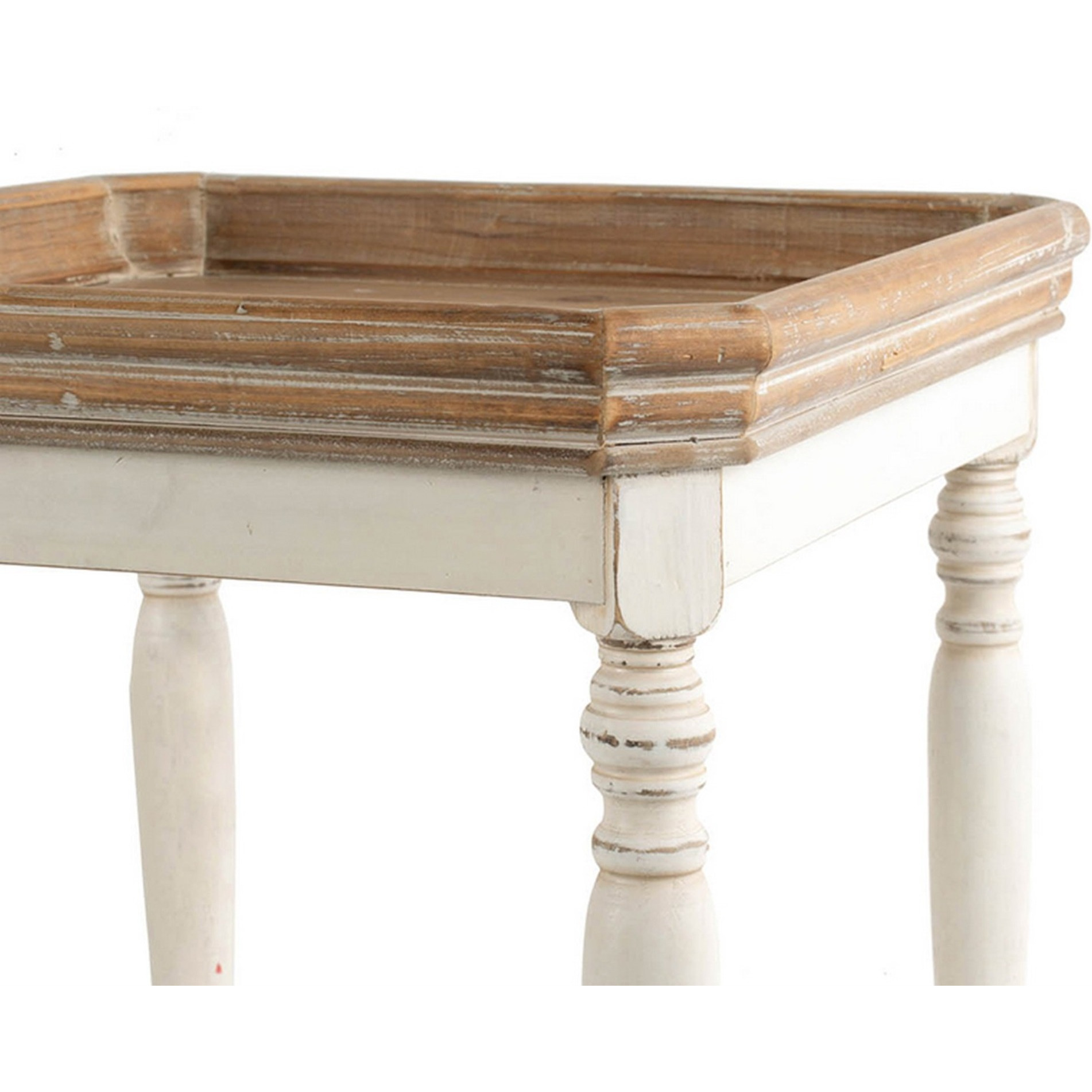 25 Inch Square End Side Table, Fir Wood, Natural Brown, Antique White
