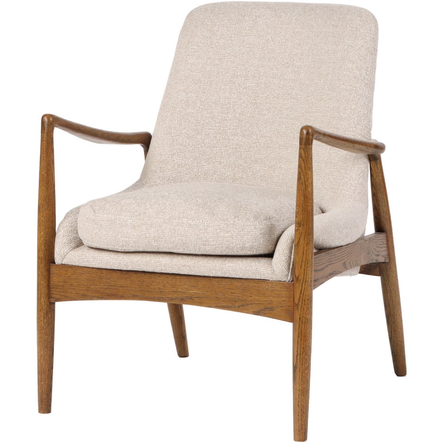 28 Inch Fabric Upholstered Accent Armchair, Birch Wood, Off White, Brown