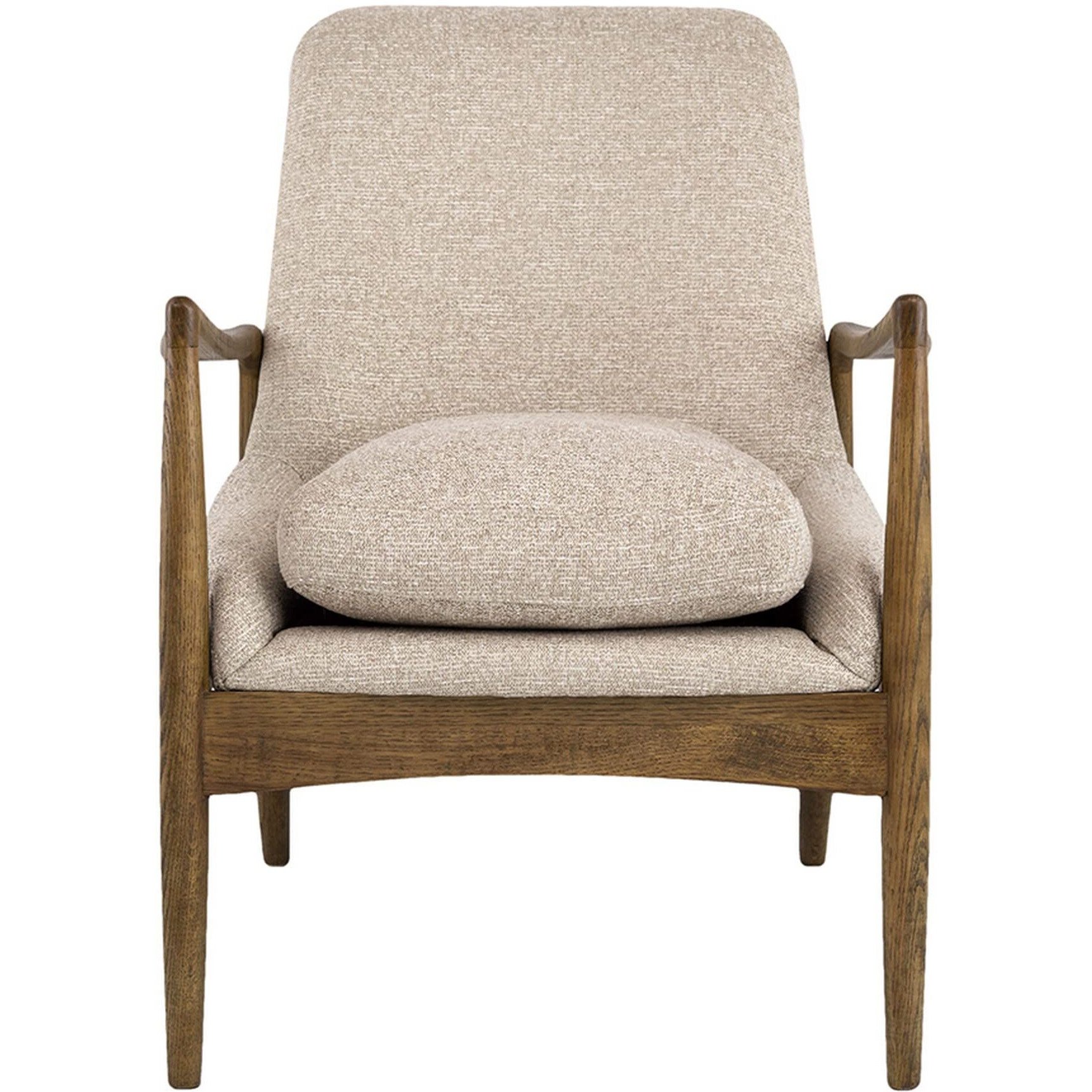 28 Inch Fabric Upholstered Accent Armchair, Birch Wood, Off White, Brown