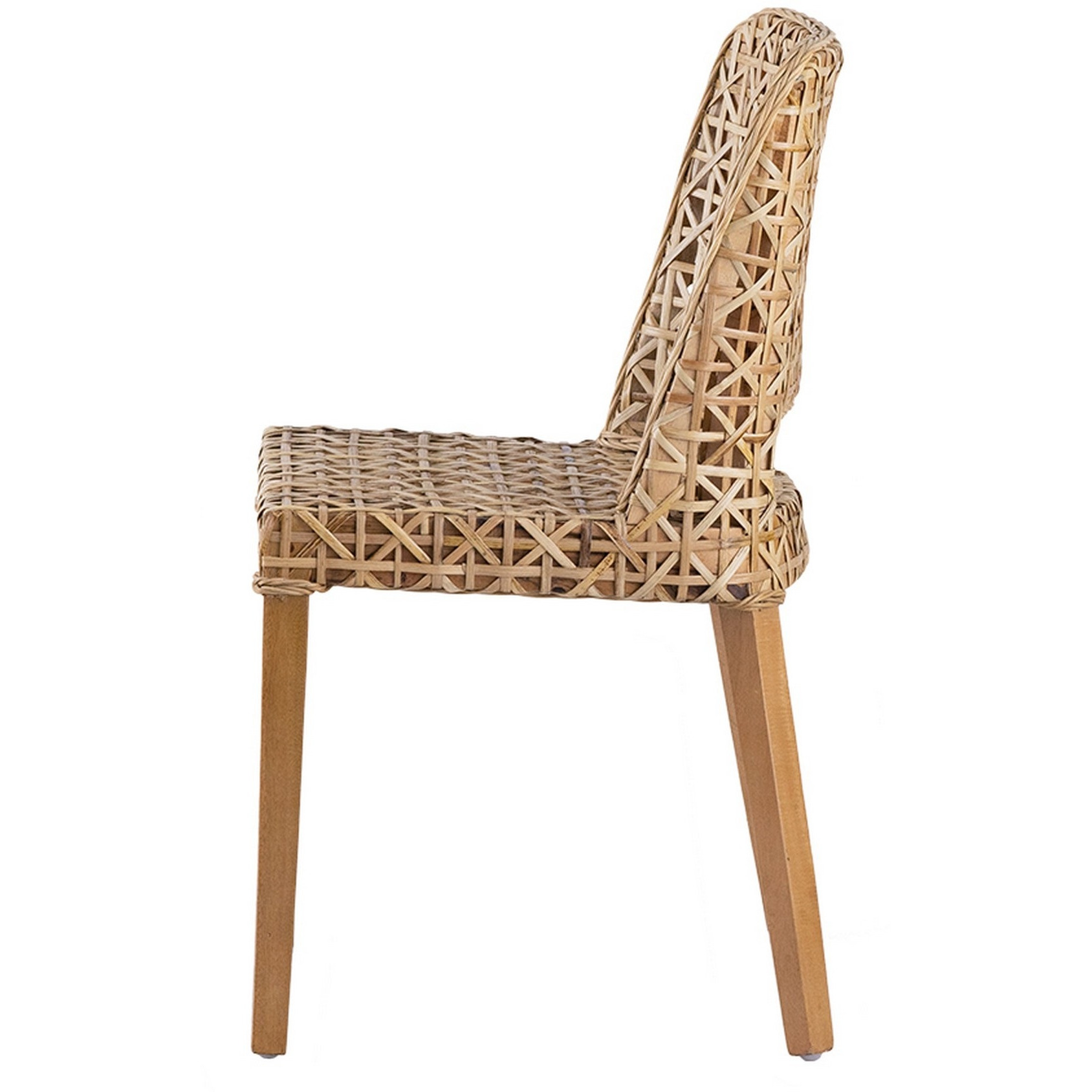 21 Inch Dining Side Chair, Woven Rattan Backrest, Wood Frame, Natural Brown