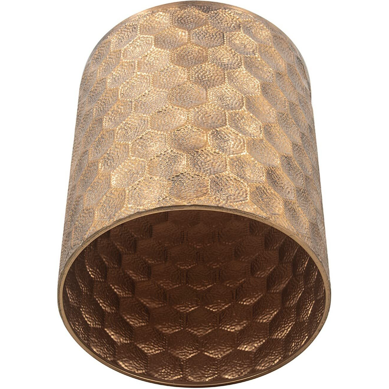 20 Inch Side Table, Iron Top, Mirrored Tabletop, Hammered Texture, Gold