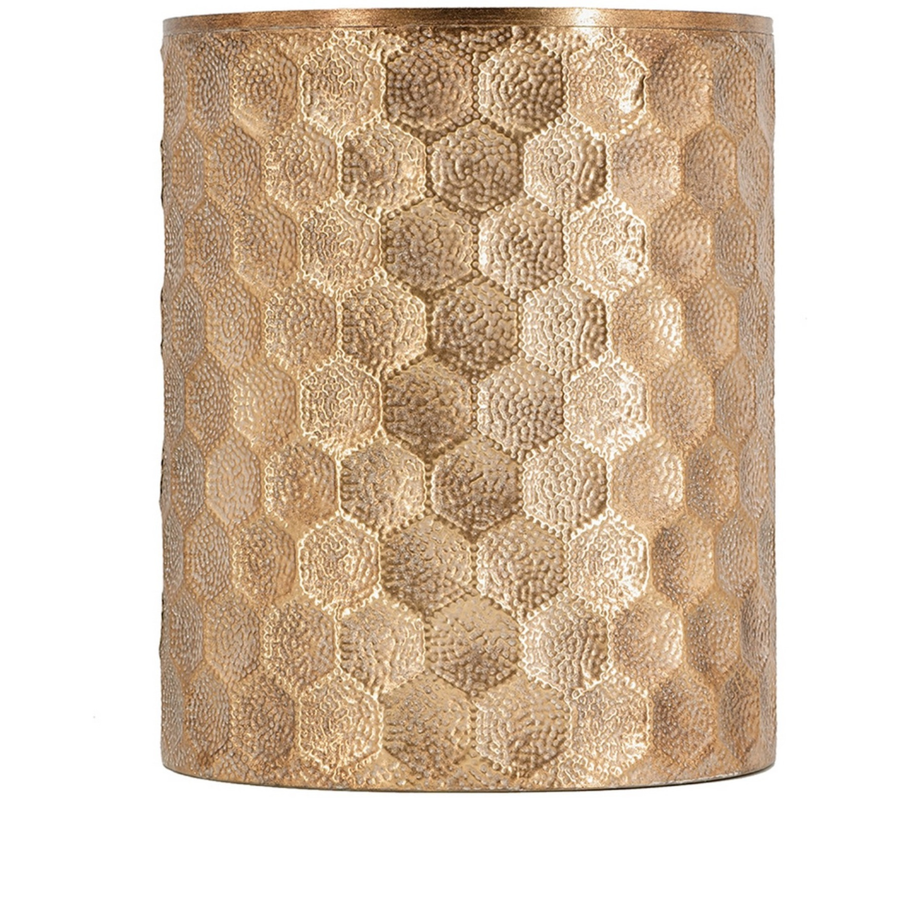 20 Inch Side Table, Iron Top, Mirrored Tabletop, Hammered Texture, Gold