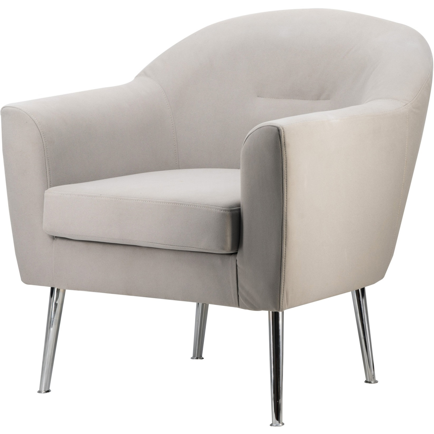 30 Inch Modern Accent Armchair, Fabric Upholstery, Chrome Metal Legs, Ivory
