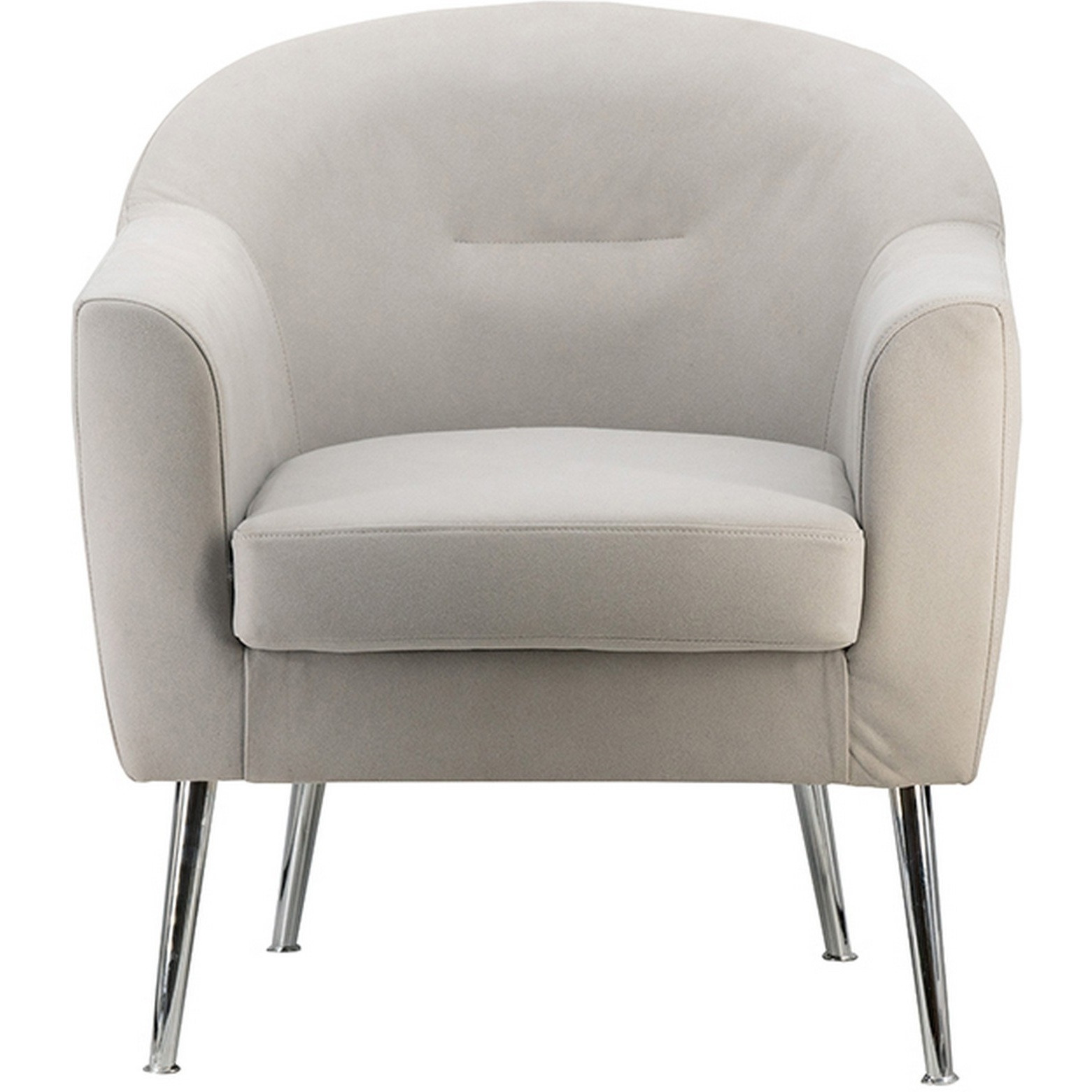 30 Inch Modern Accent Armchair, Fabric Upholstery, Chrome Metal Legs, Ivory