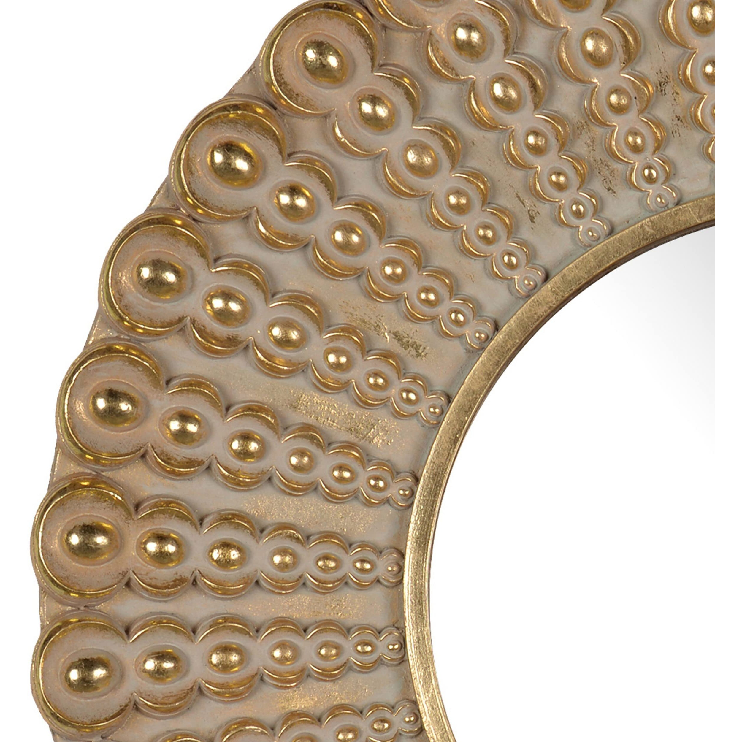 19 Inch Wall Mirror, Beaded Sunburst Design, Gold Finished Metal Frame