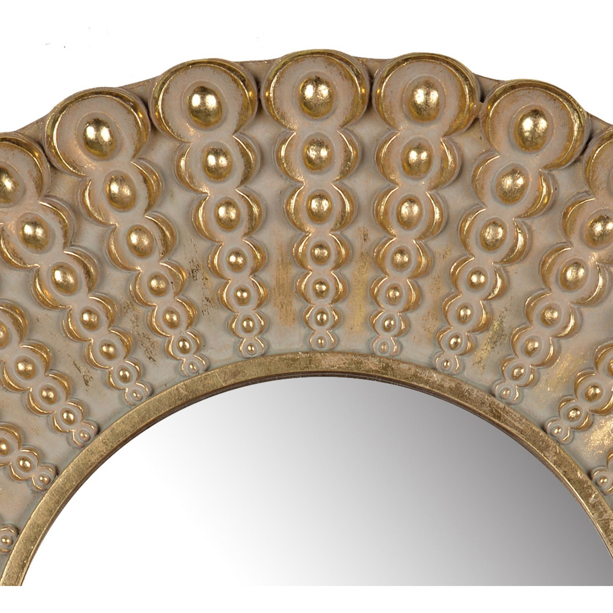 19 Inch Wall Mirror, Beaded Sunburst Design, Gold Finished Metal Frame