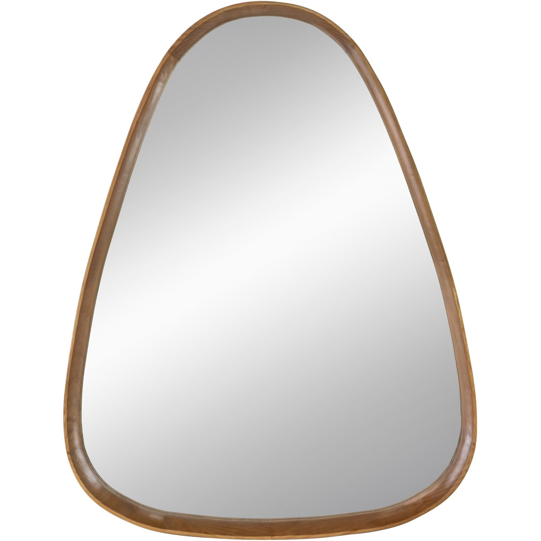 Roe 37 Inch Accent Wall Mirror, Brown Curved Pine Wood Frame, Minimalistic