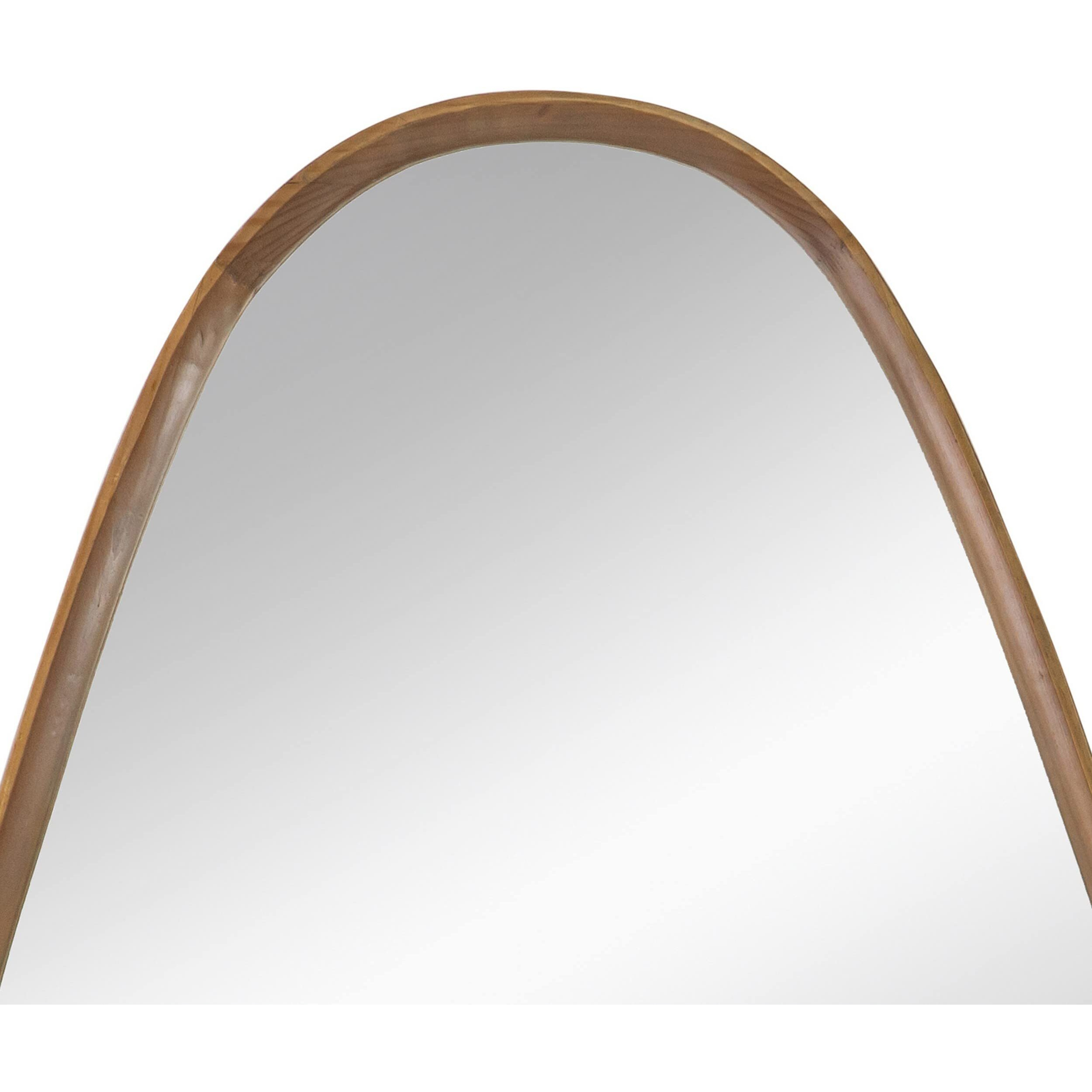 Roe 37 Inch Accent Wall Mirror, Brown Curved Pine Wood Frame, Minimalistic