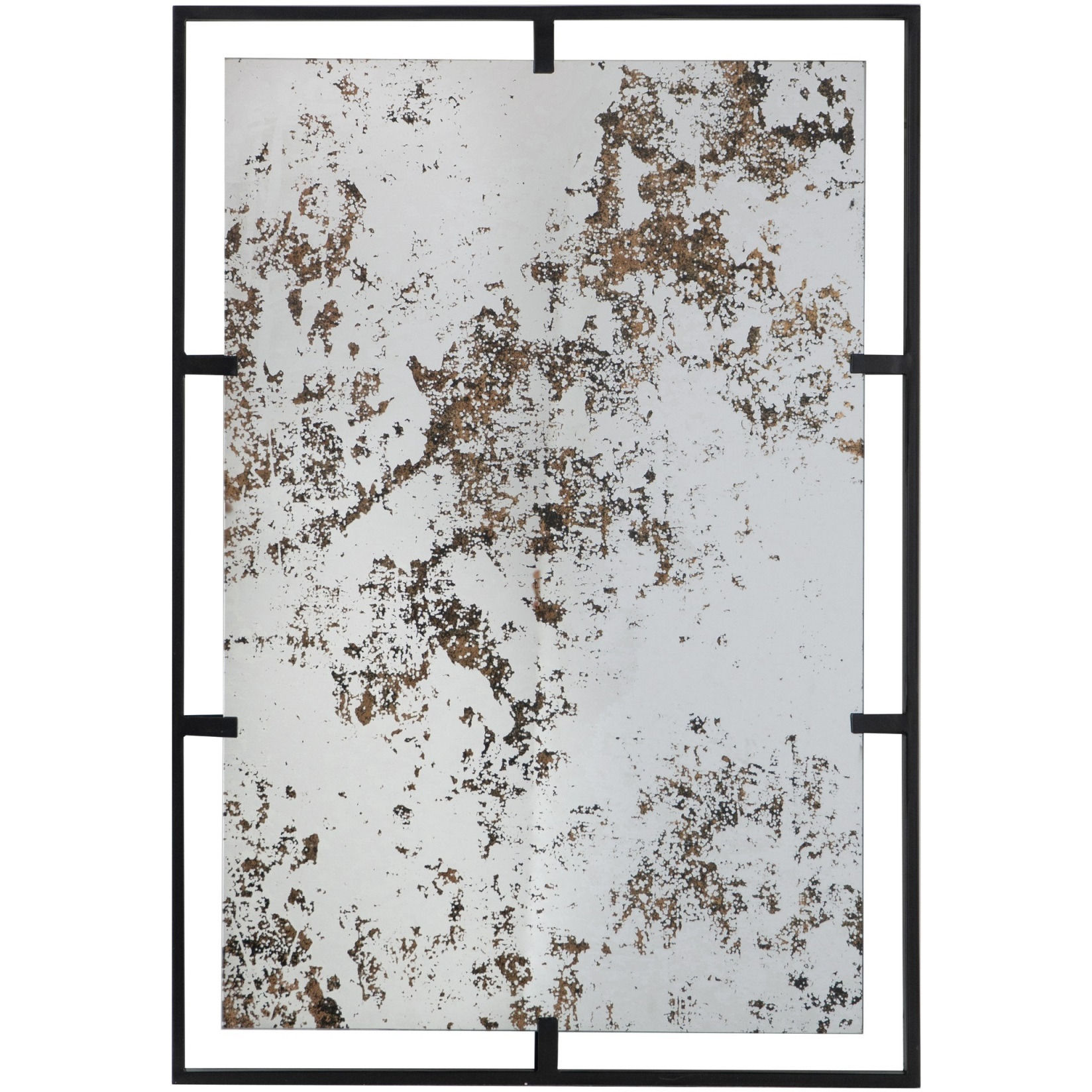 Tui 32 Inch Accent Wall Mirror, Antique Style Rectangular Black Metal Frame