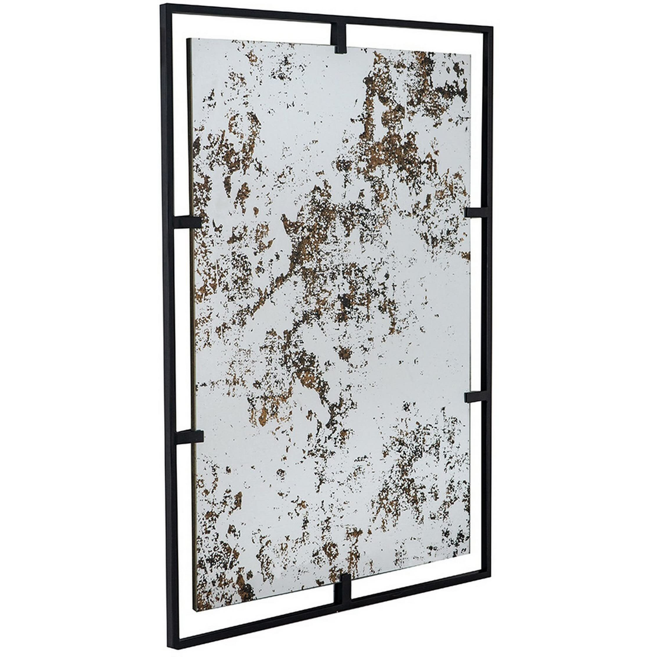 Tui 32 Inch Accent Wall Mirror, Antique Style Rectangular Black Metal Frame