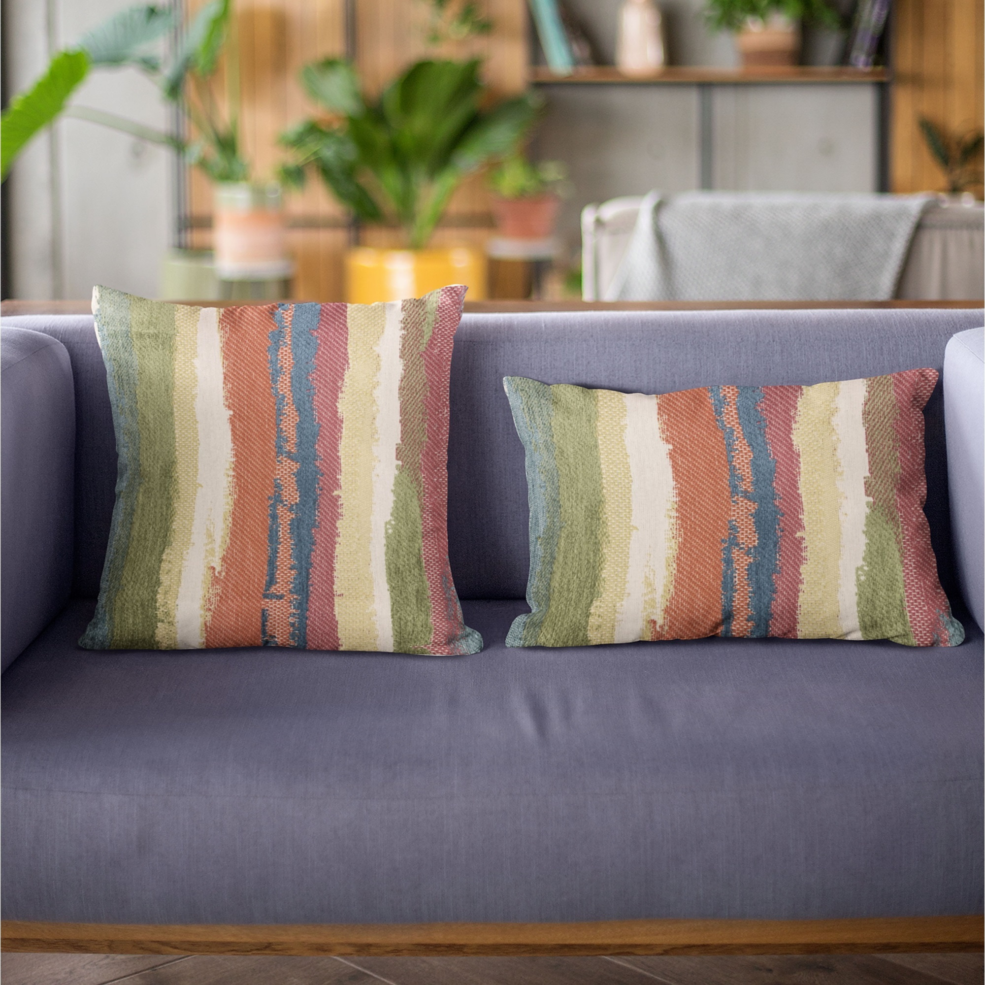 Plutus Multi-Color Cuba Stripe Luxury Throw Pillow - Double sided  16" x 16"