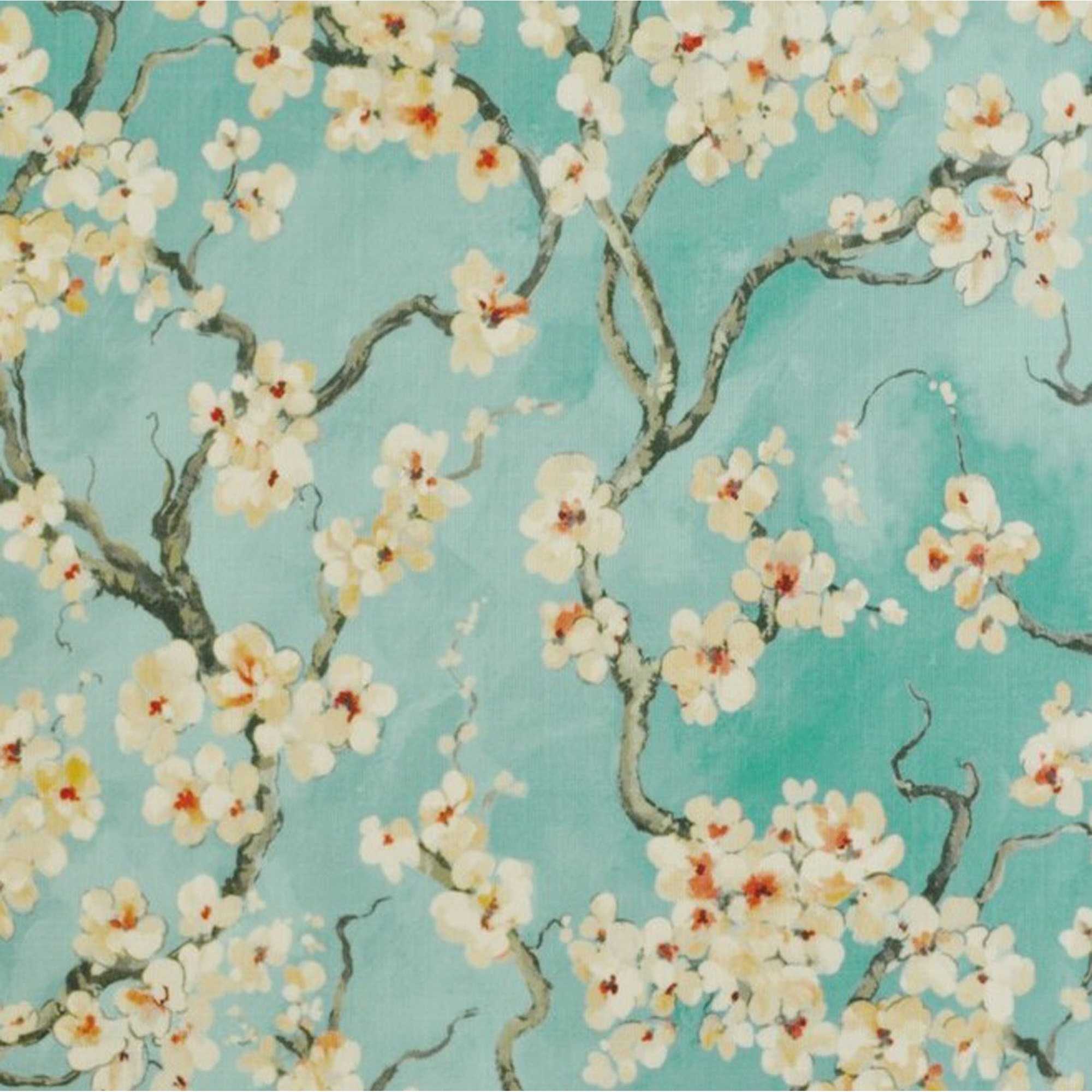Plutus Spa Garden Cherry Blossoms Printed On A Linen Looking Polyester. Luxury Throw Pillow - Double sided  16" x 16"
