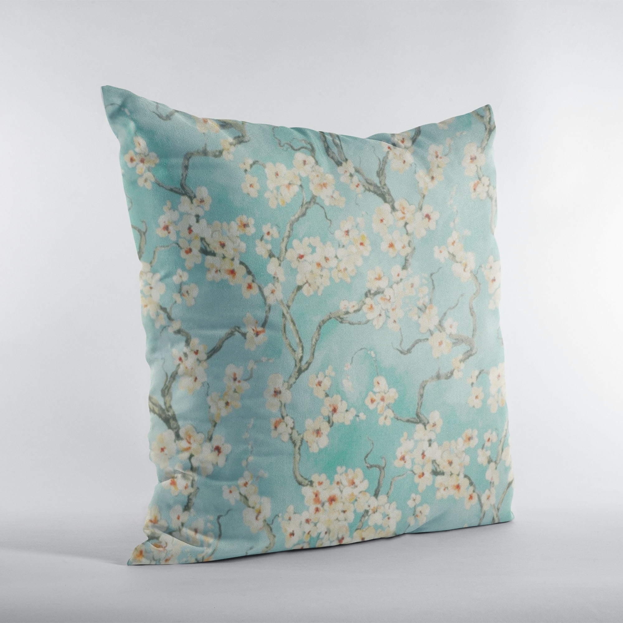 Plutus Spa Garden Cherry Blossoms Printed On A Linen Looking Polyester. Luxury Throw Pillow - Double sided  16" x 16"