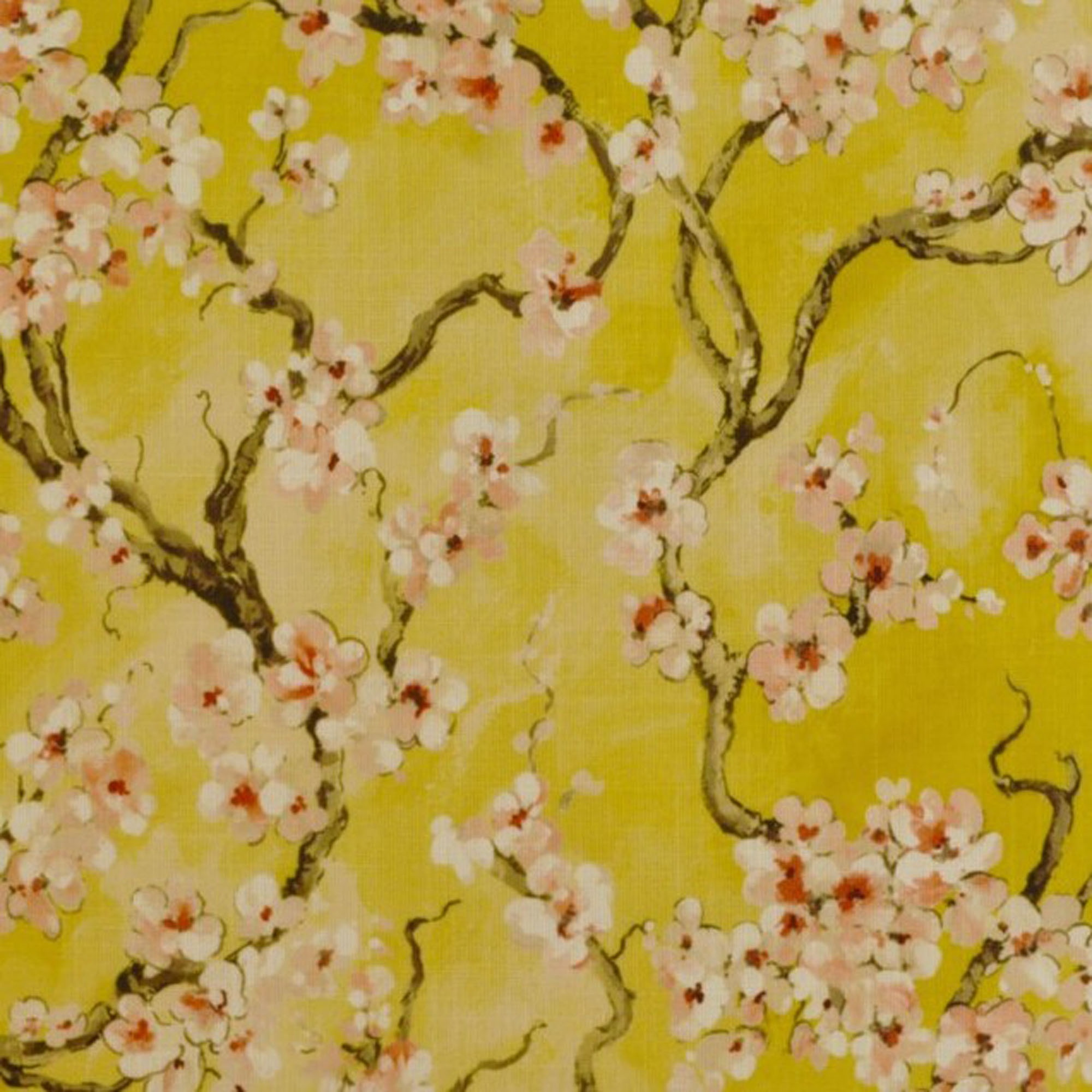 Plutus Curry Garden Cherry Blossoms Printed On A Linen Looking Polyester. Luxury Throw Pillow - Double sided  18" x 18"