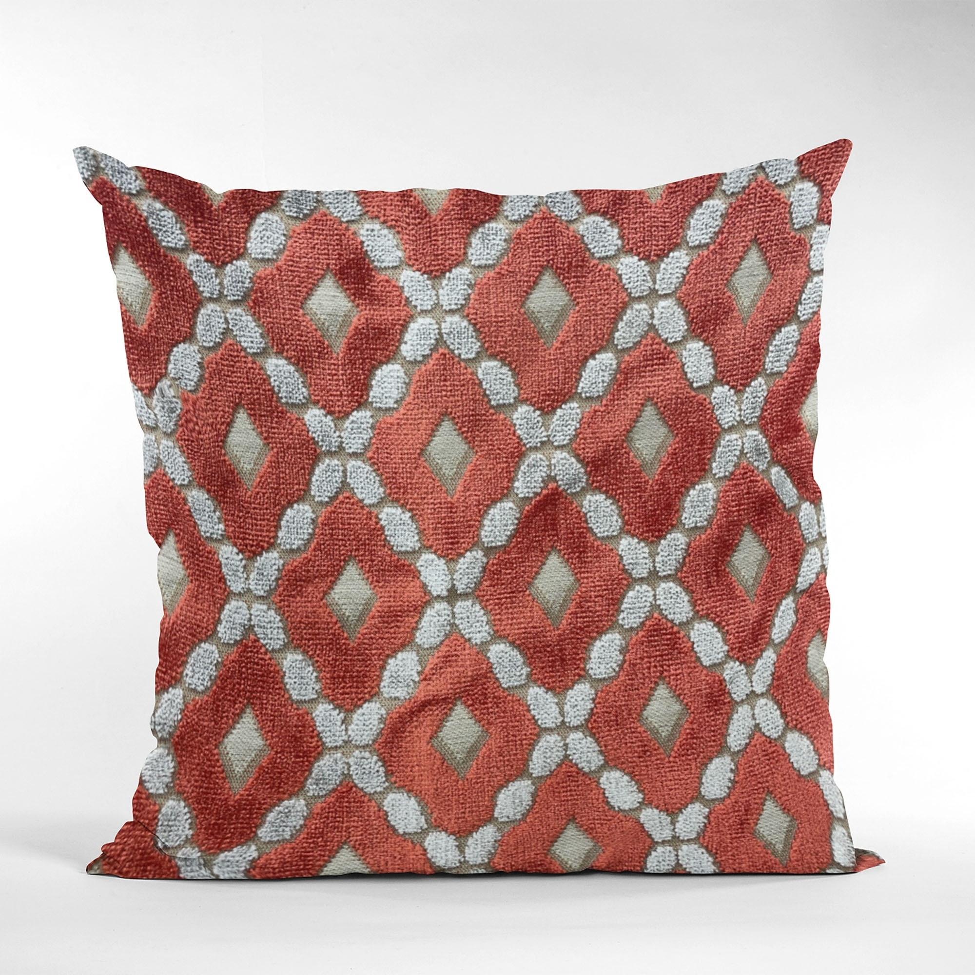 Plutus Velvet Majestic Red, Gray Handmade Luxury Pillow - Double sided  26" x 26"
