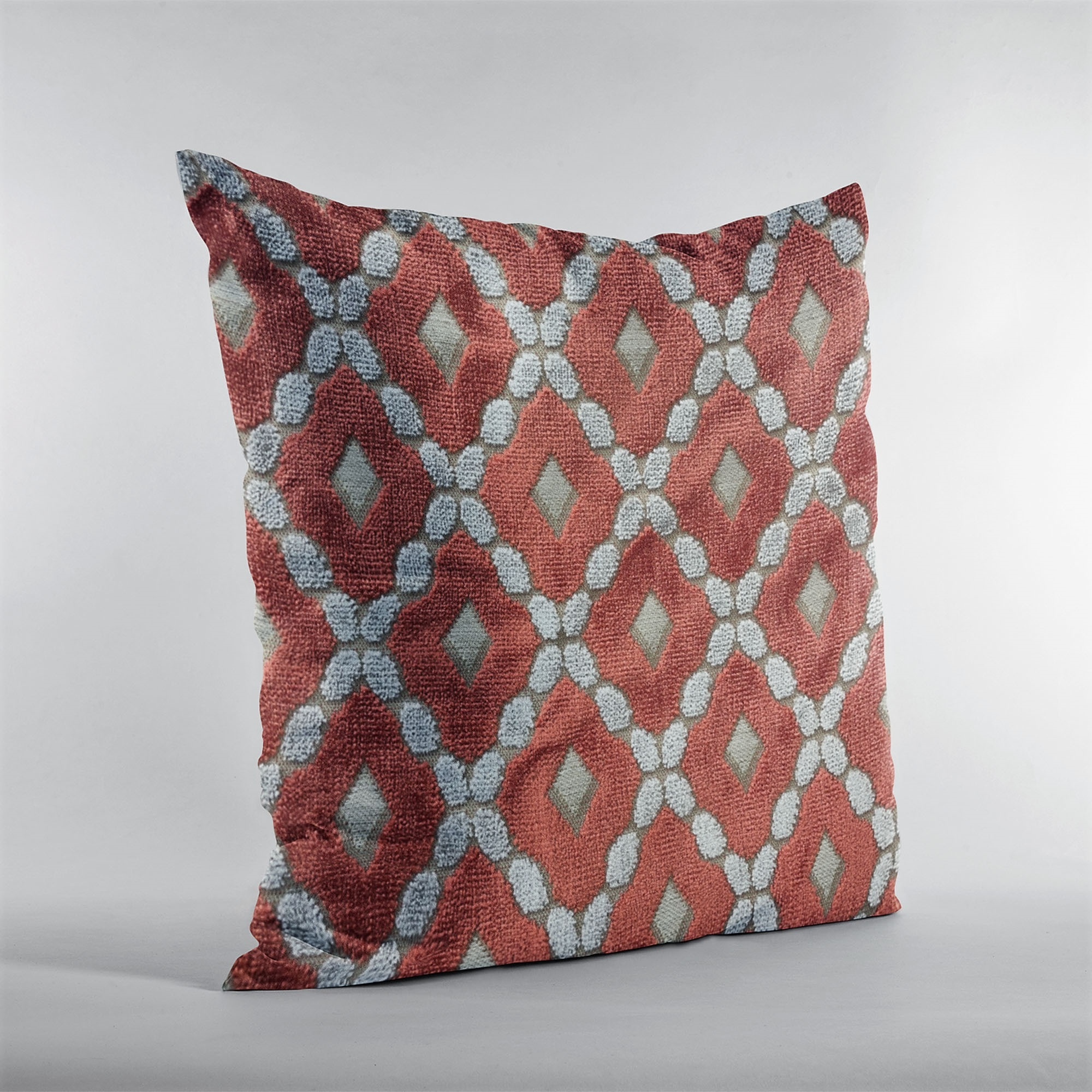 Plutus Velvet Majestic Red, Gray Handmade Luxury Pillow - Double sided  26" x 26"