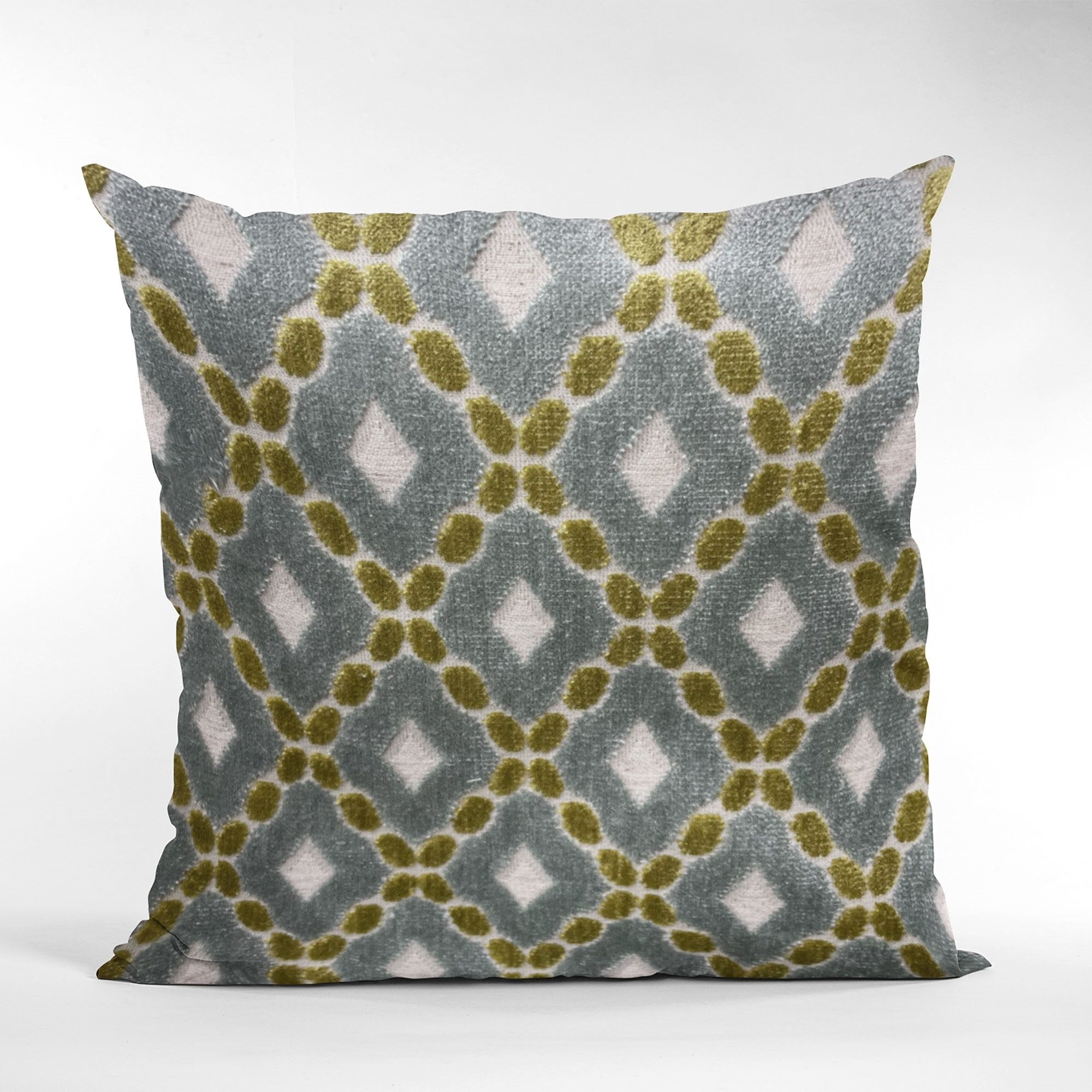 Plutus Velvet Majestic Blue, Citrine, Cream Handmade Luxury Pillow - Double sided  26" x 26"