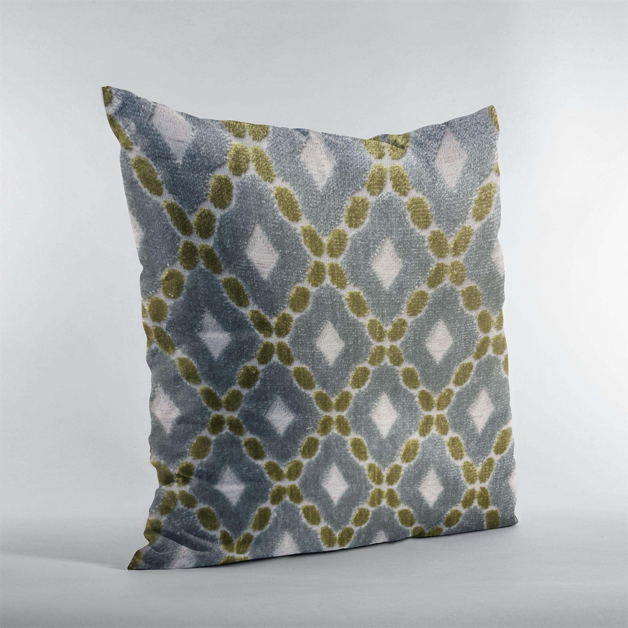 Plutus Velvet Majestic Blue, Citrine, Cream Handmade Luxury Pillow - Double sided  26" x 26"
