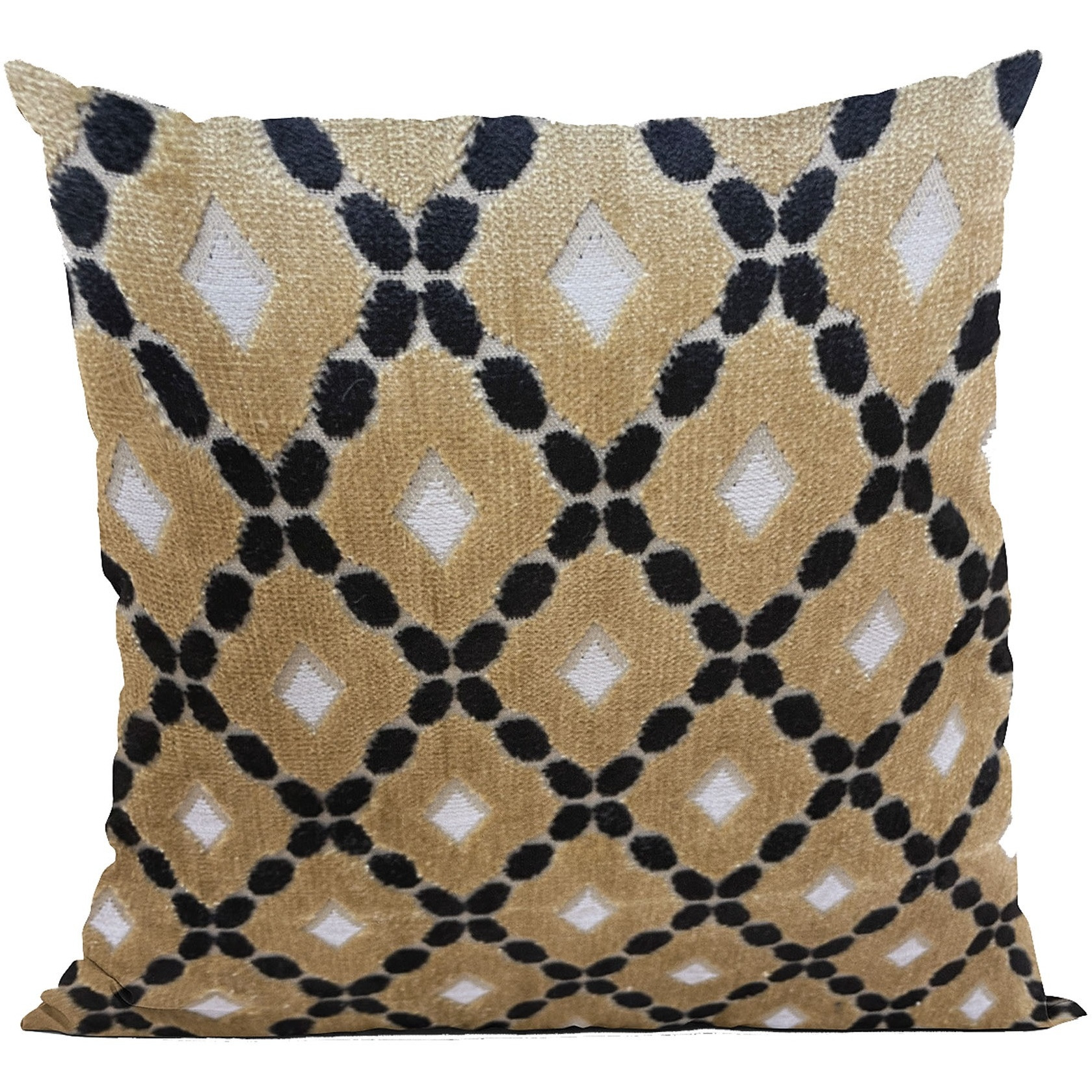 Plutus Velvet Majestic Gold, Black, Cream Handmade Luxury Pillow - Double sided  18" x 18"