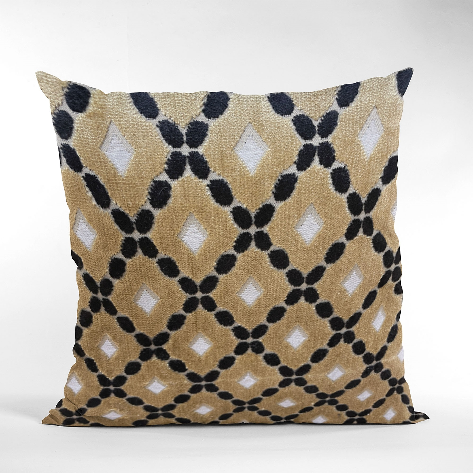 Plutus Velvet Majestic Gold, Black, Cream Handmade Luxury Pillow - Double sided  18" x 18"