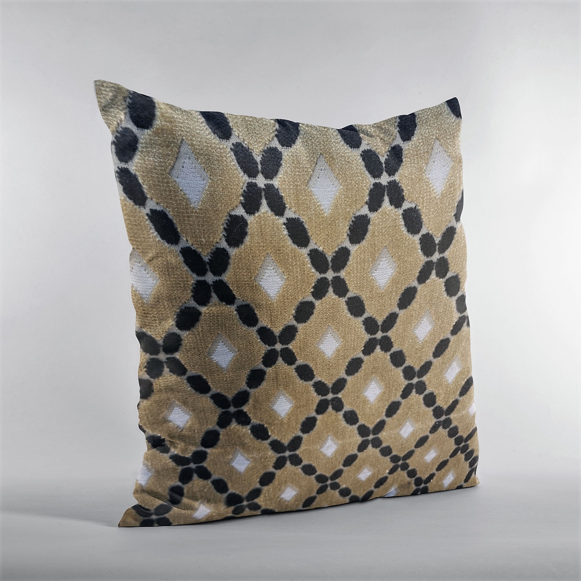 Plutus Velvet Majestic Gold, Black, Cream Handmade Luxury Pillow - Double sided  18" x 18"