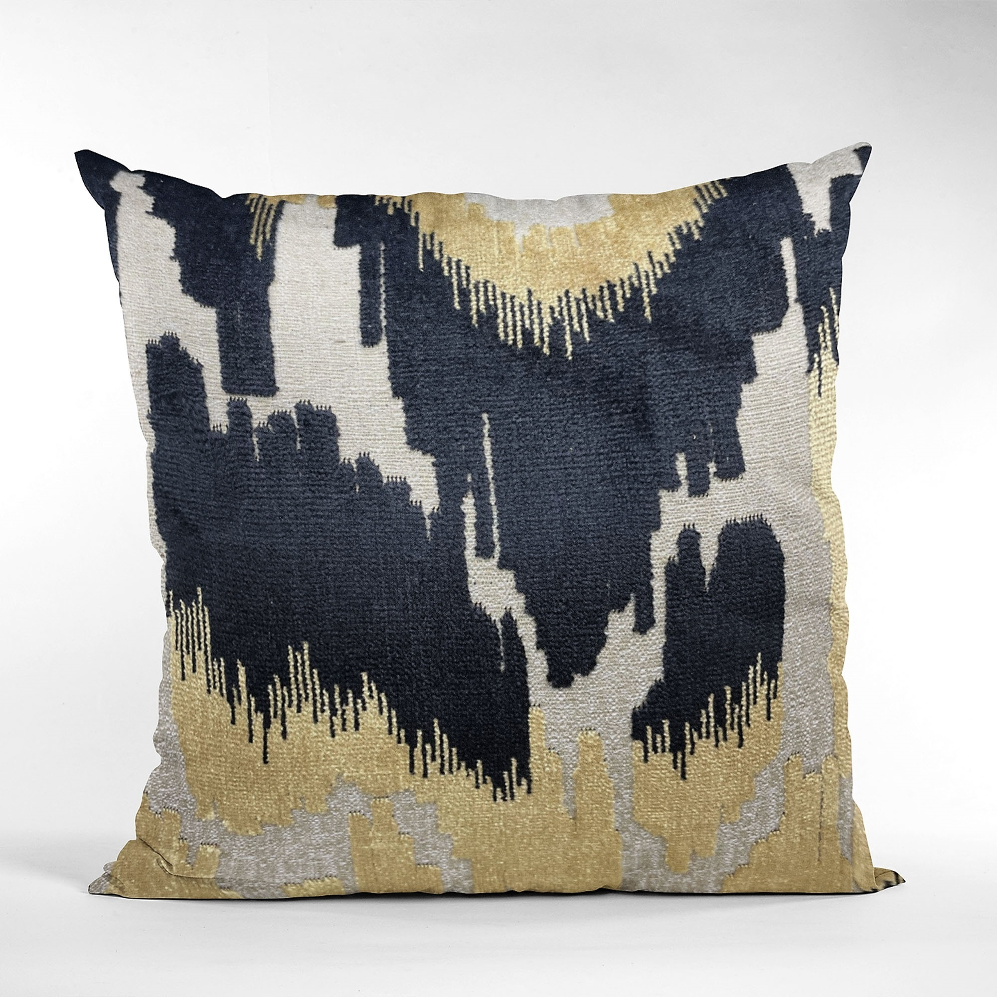 Plutus Velvet Glamour Black, Gold, Cream Handmade Luxury Pillow - Double sided  20" x 20"