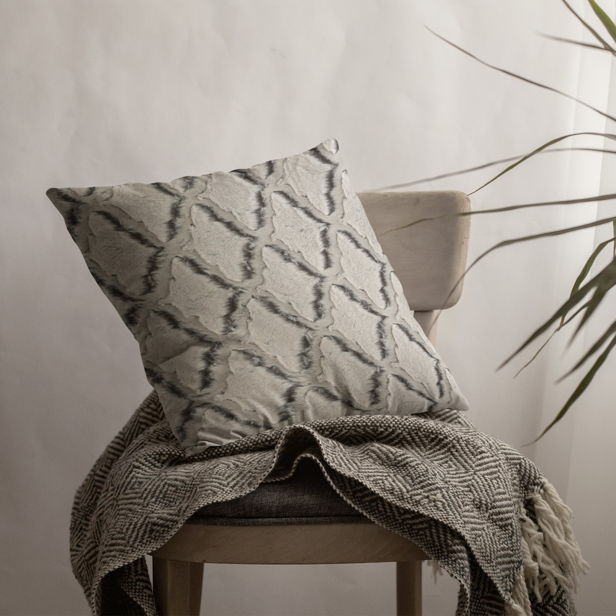 Plutus Brown Beige Diamond Animal Faux Fur Luxury Throw Pillow - Double sided  20" x 30" Queen