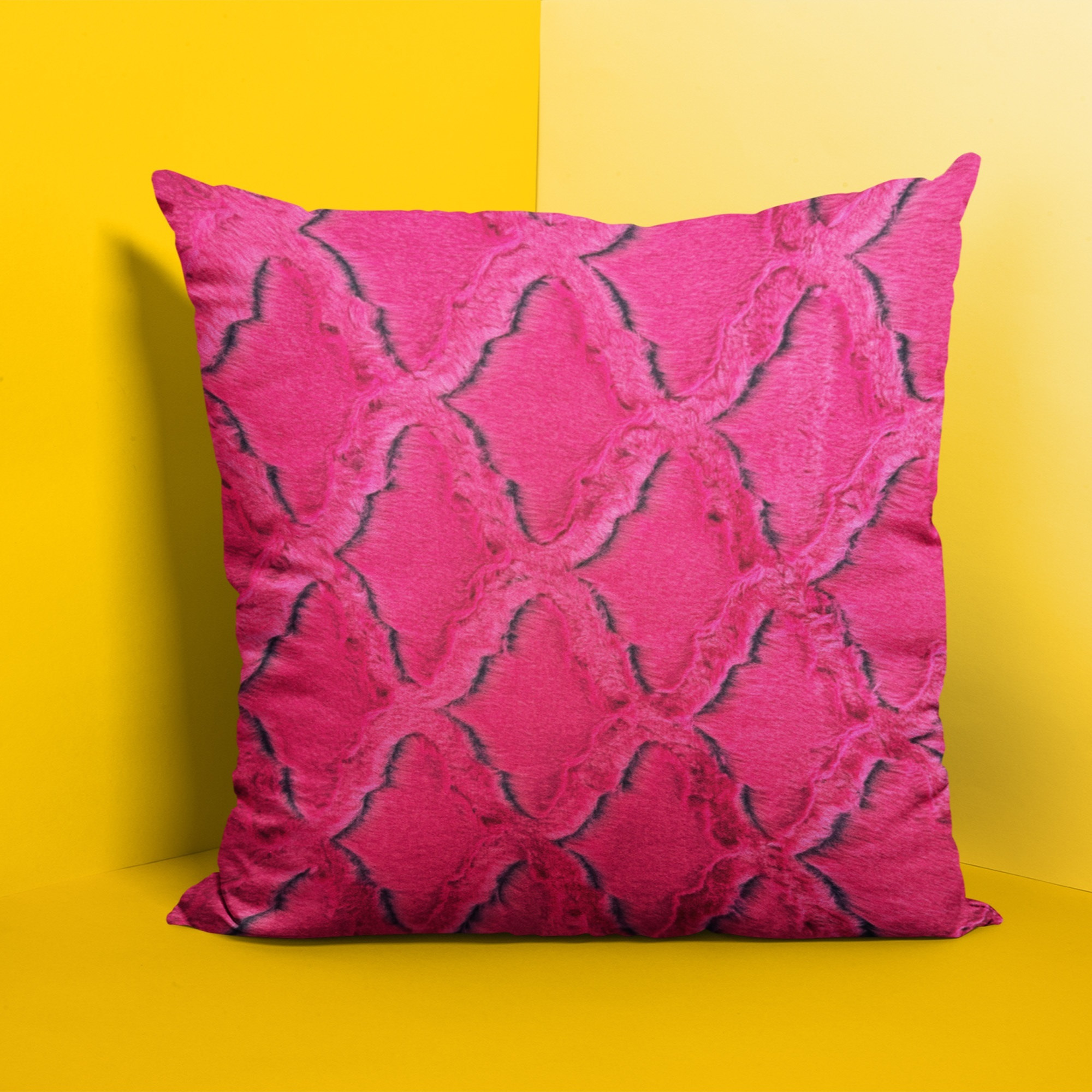 Plutus Fuchsia Purple Diamond Animal Faux Fur Luxury Throw Pillow - Double sided  24" x 24"