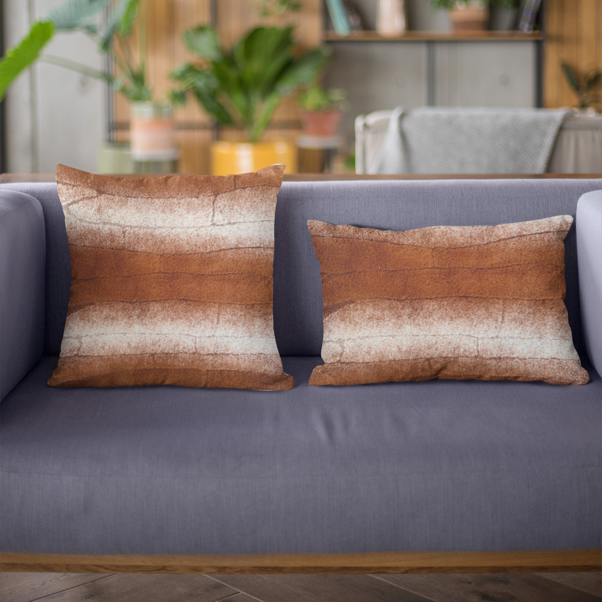 Plutus Orange Brown Furever Animal Faux Fur Luxury Throw Pillow - Double sided  20" x 20"