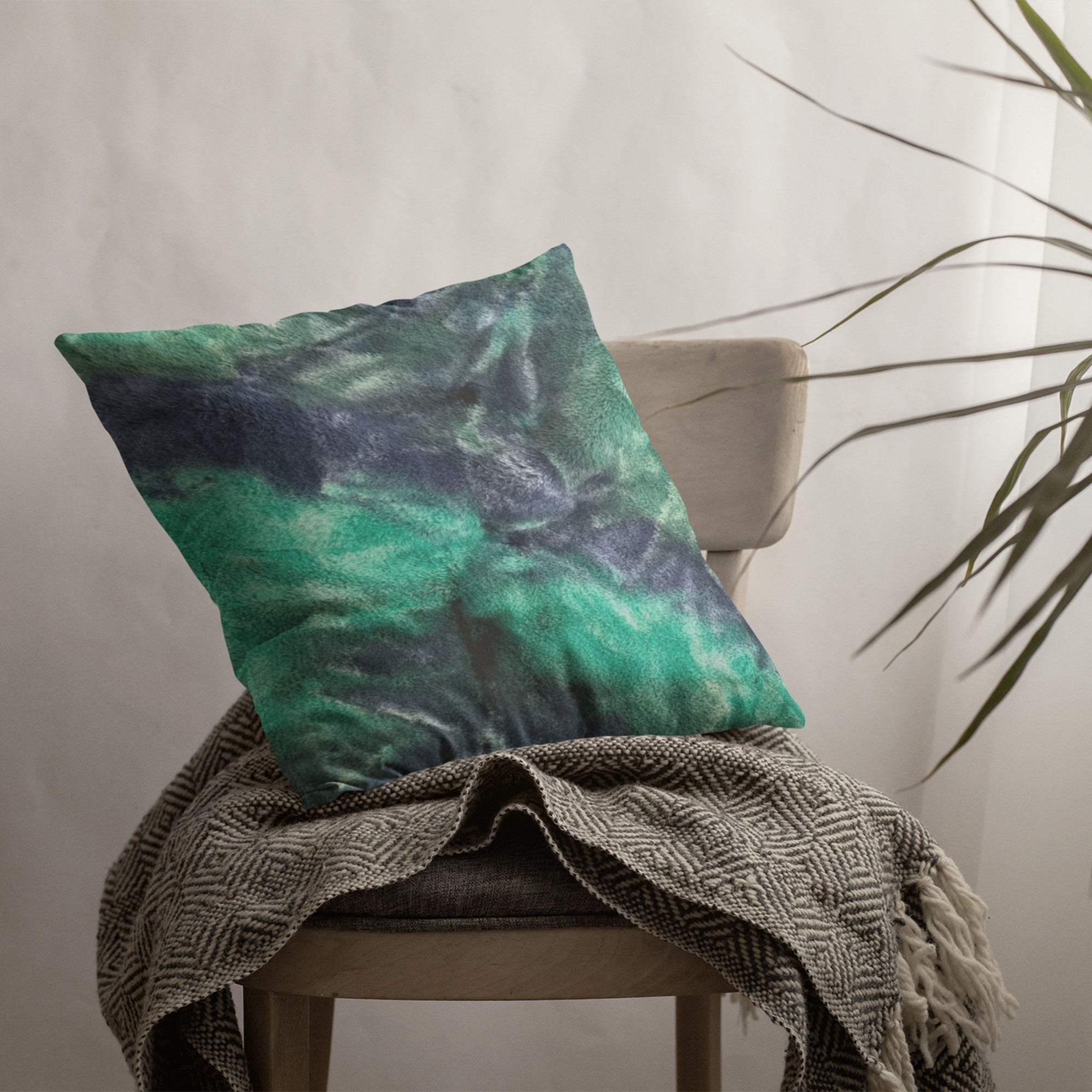 Plutus Green Blue Northern Lights Animal Faux Fur Luxury Throw Pillow - Double sided  12" x 20"