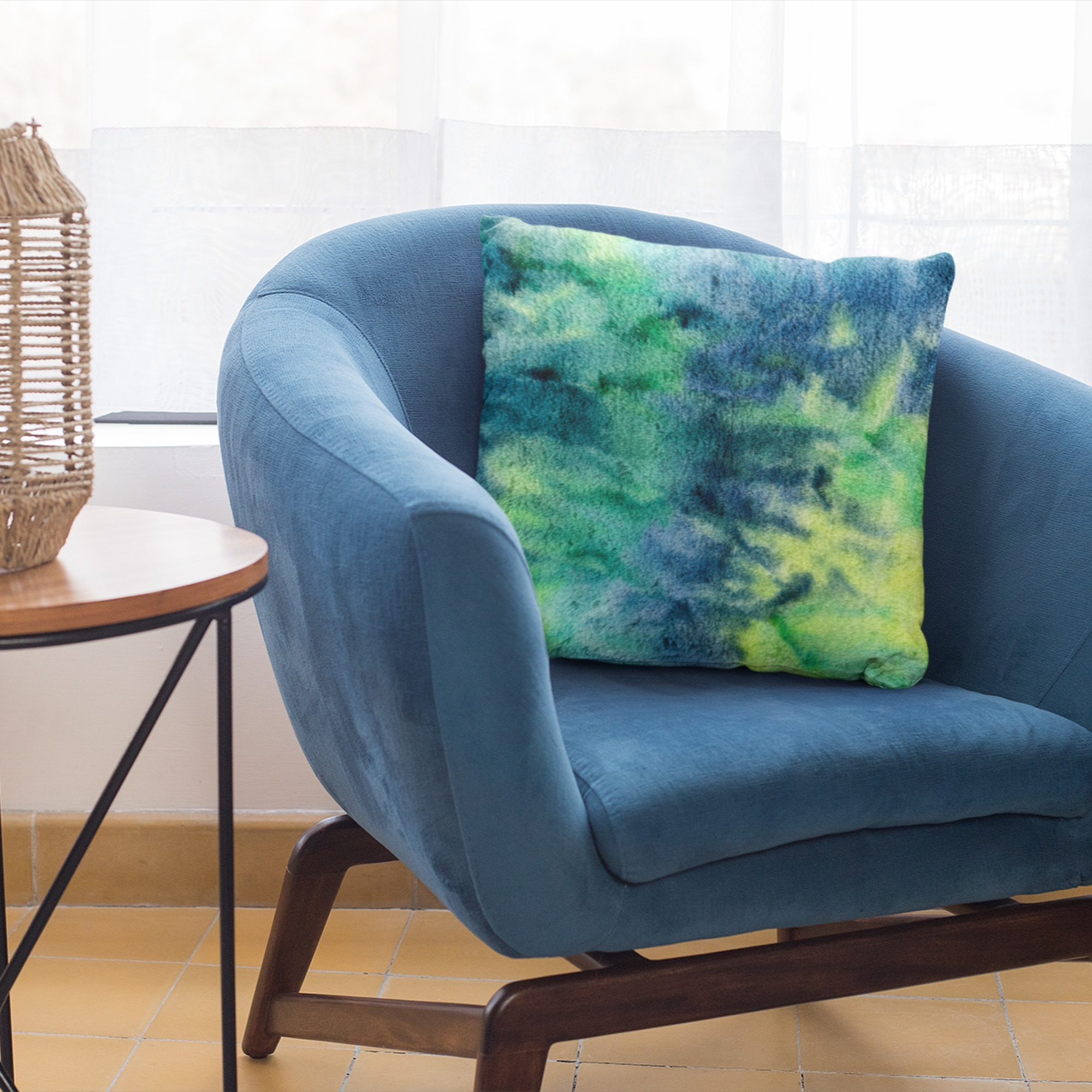 Plutus Green Yellow Blue Northern Lights Animal Faux Fur Luxury Throw Pillow - Double sided  16" x 16"