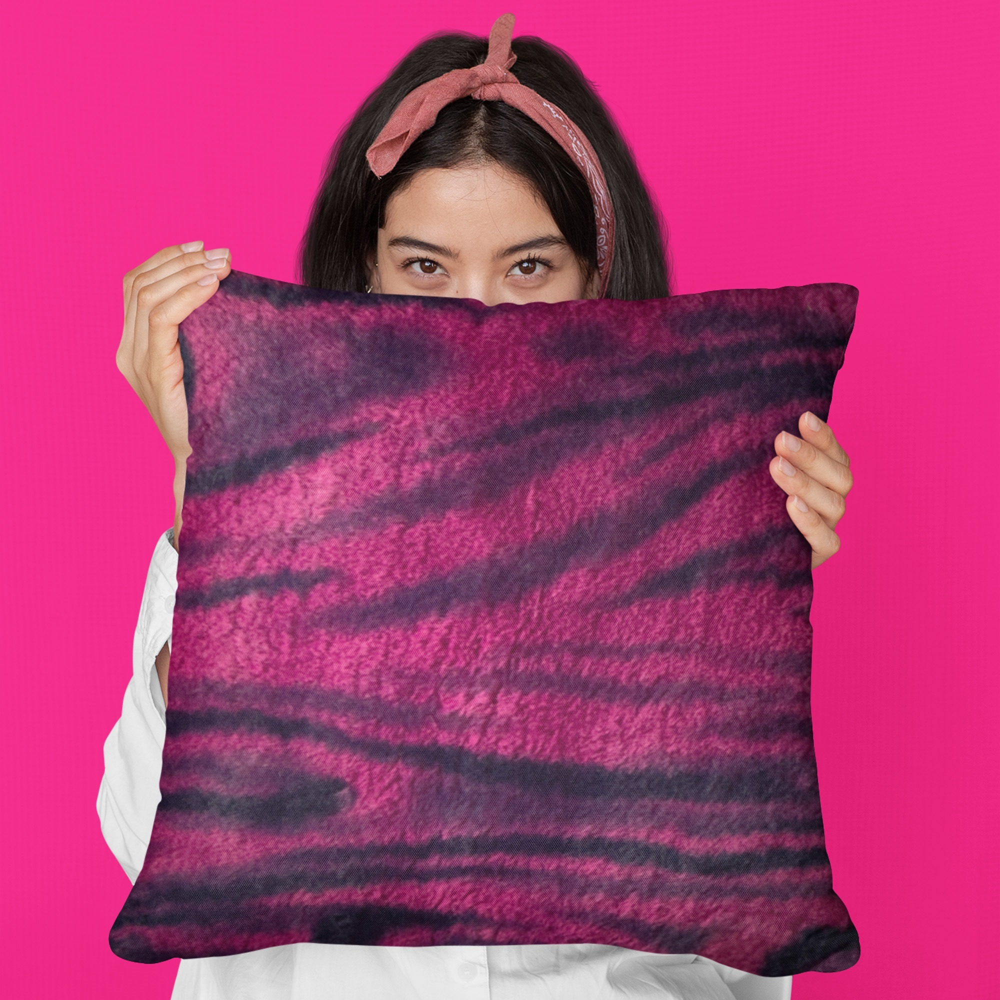 Plutus Fuchsia Black Galaxy Animal Faux Fur Luxury Throw Pillow - Double sided  20" x 30" Queen