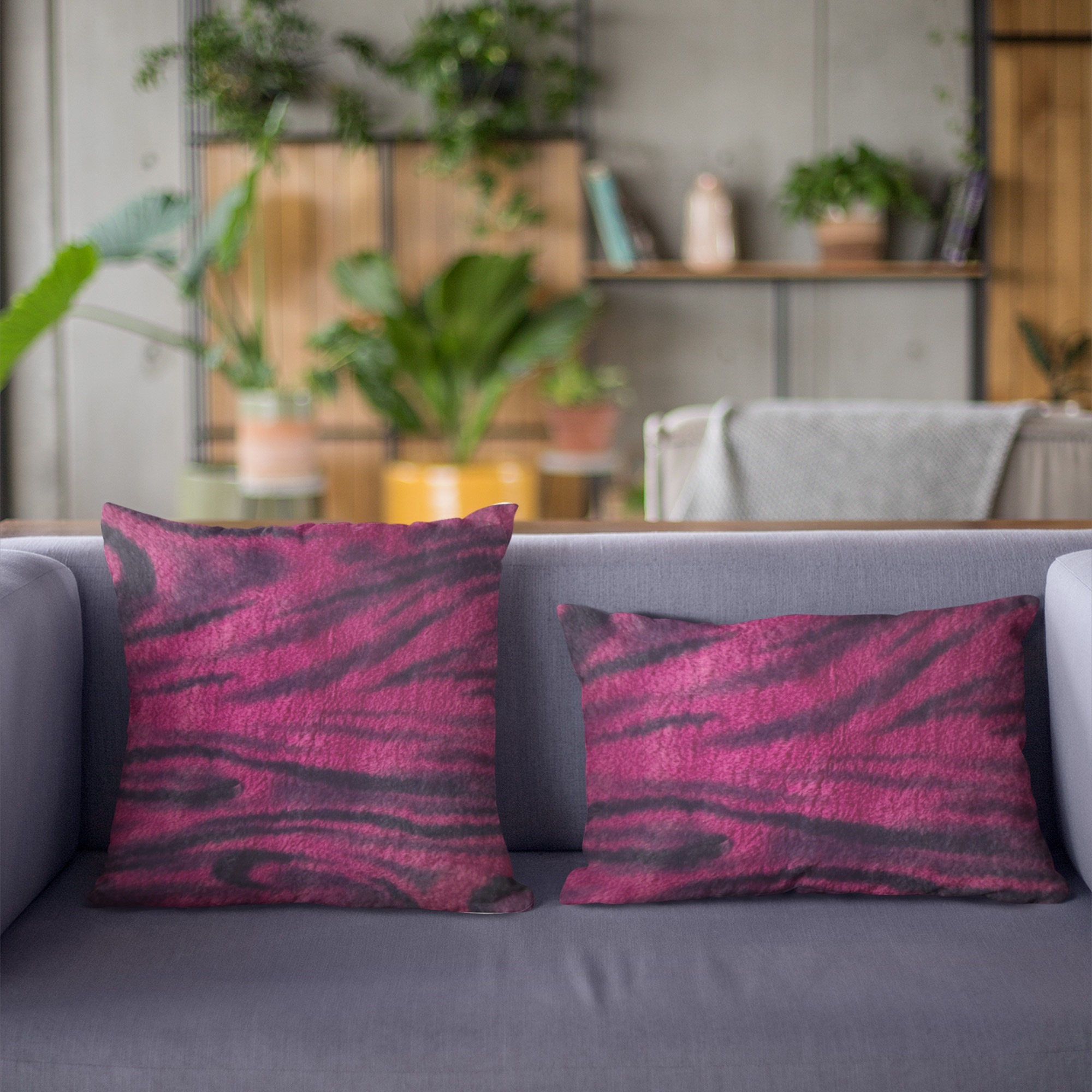 Plutus Fuchsia Black Galaxy Animal Faux Fur Luxury Throw Pillow - Double sided  20" x 30" Queen