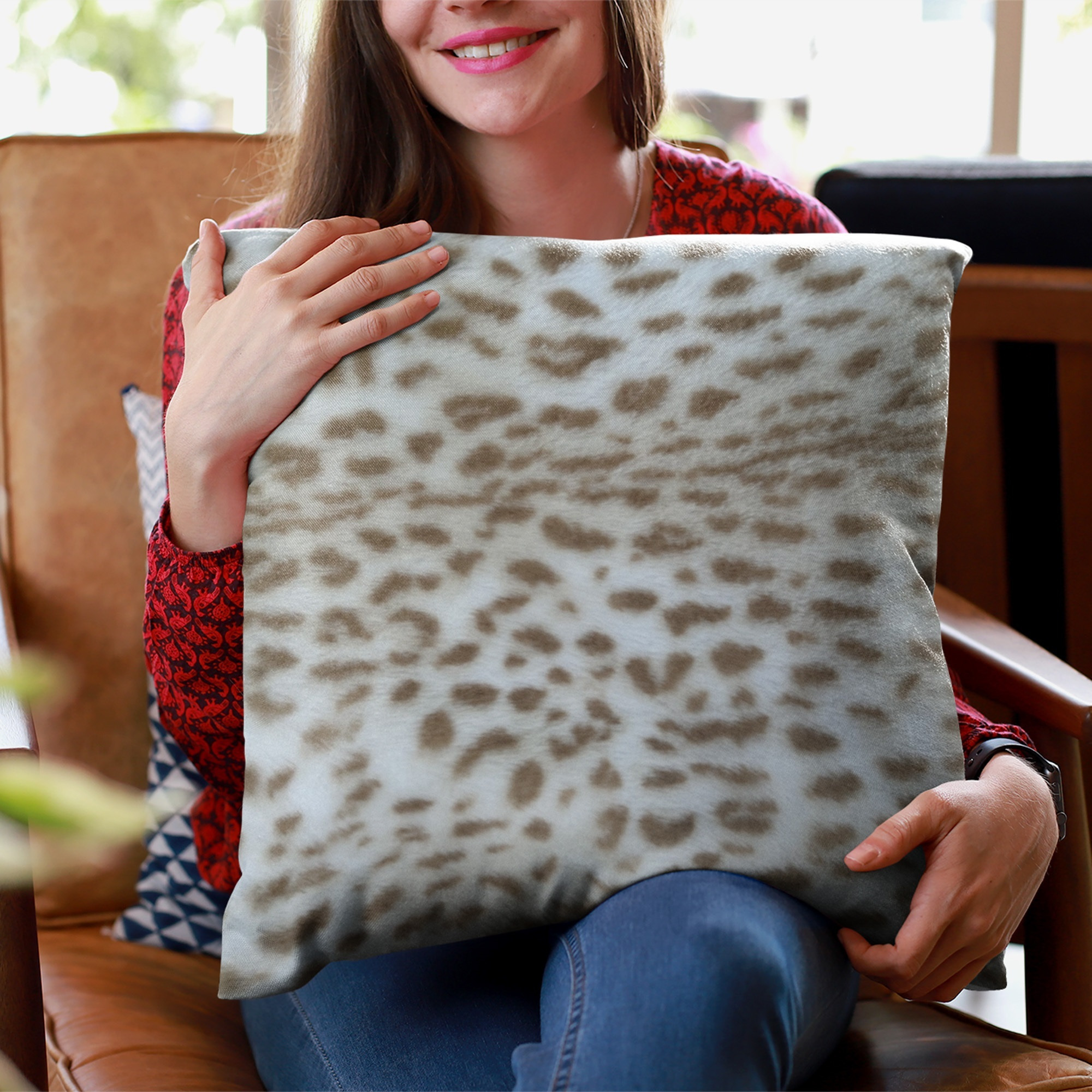 Plutus Brown Taupe Savannah Cat Animal Faux Fur Luxury Throw Pillow - Double sided  26" x 26"