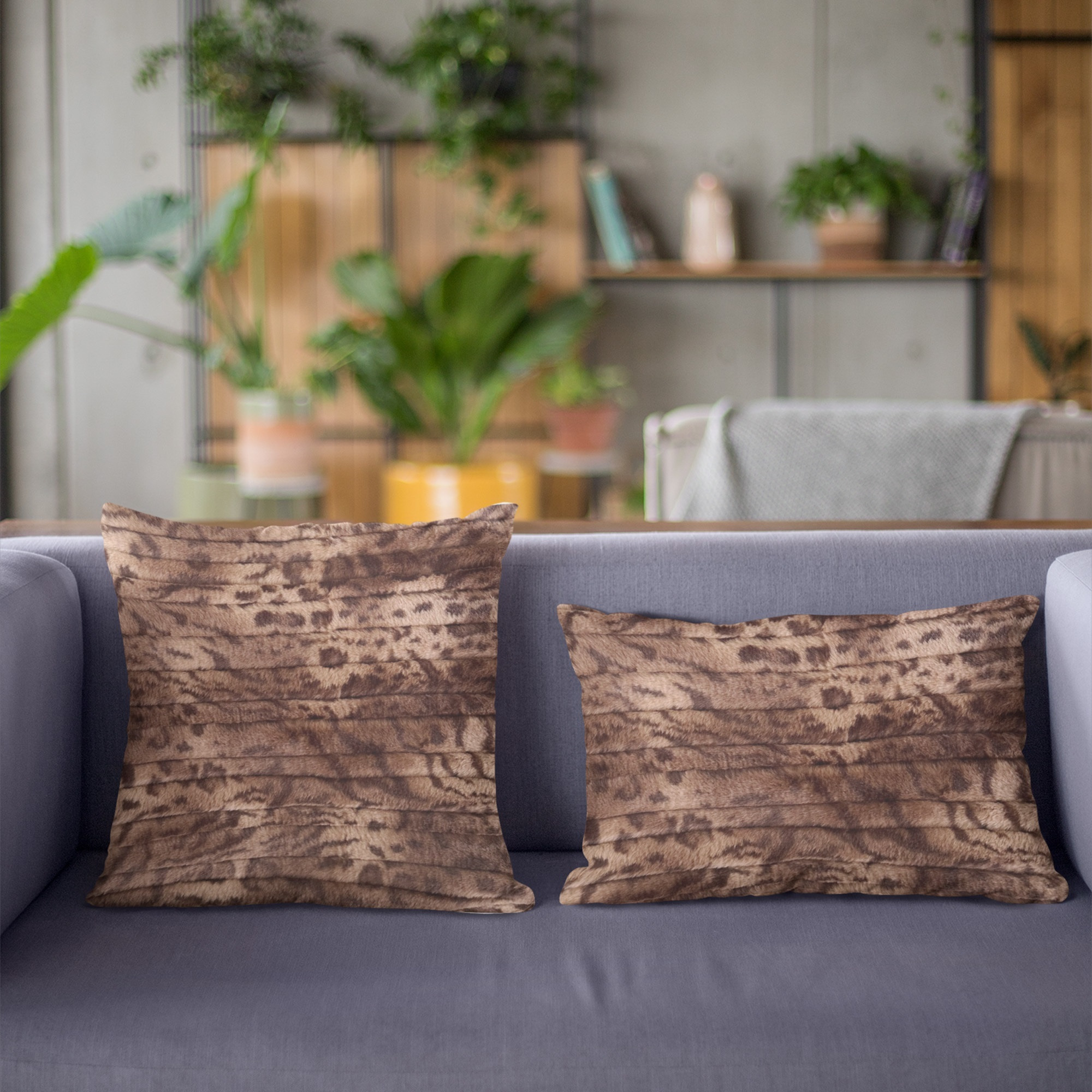 Plutus Brown Luxe Lash Animal Faux Fur Luxury Throw Pillow - Double sided  20" x 26" Standard