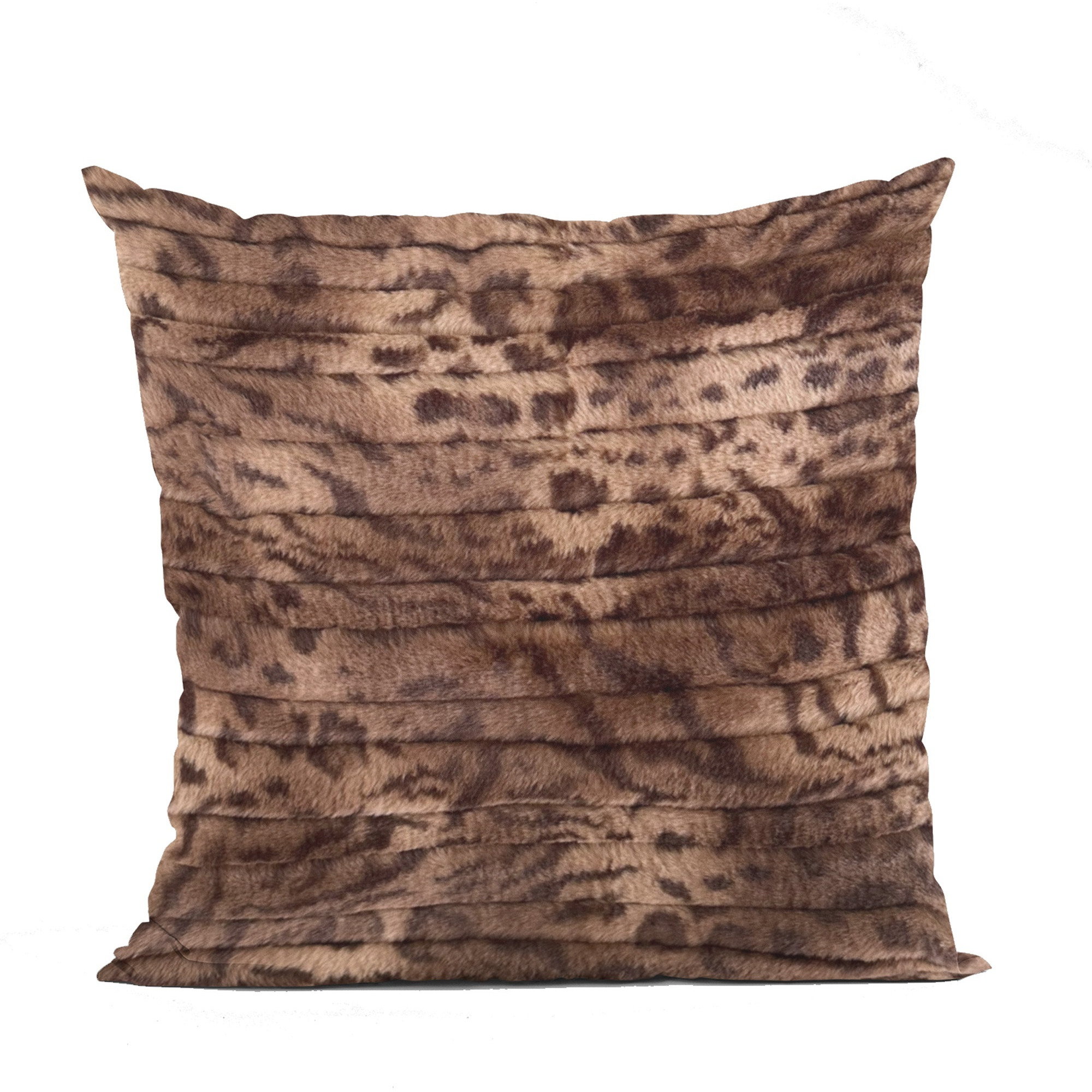Plutus Brown Luxe Lash Animal Faux Fur Luxury Throw Pillow - Double sided  20" x 30" Queen