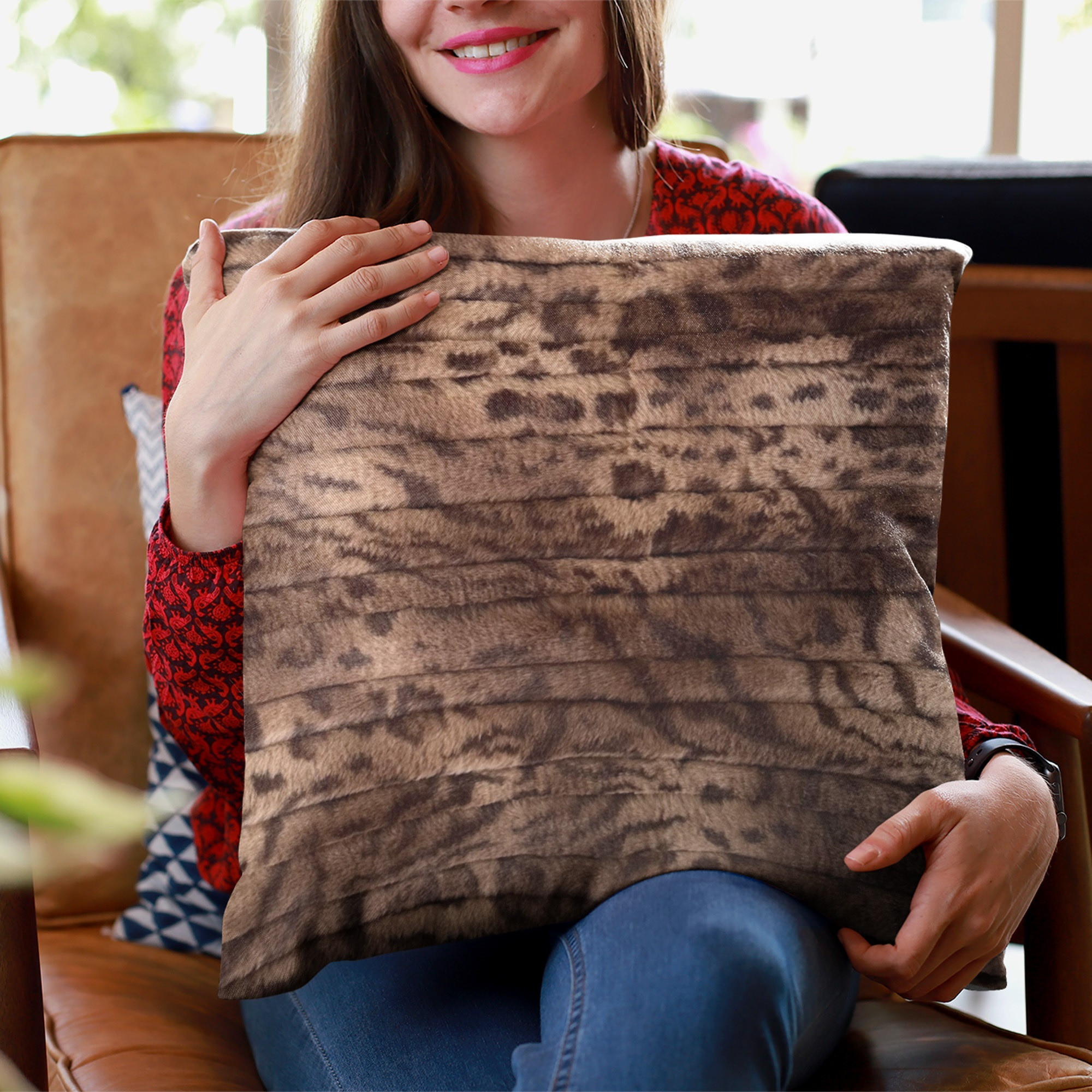 Plutus Brown Luxe Lash Animal Faux Fur Luxury Throw Pillow - Double sided  20" x 30" Queen