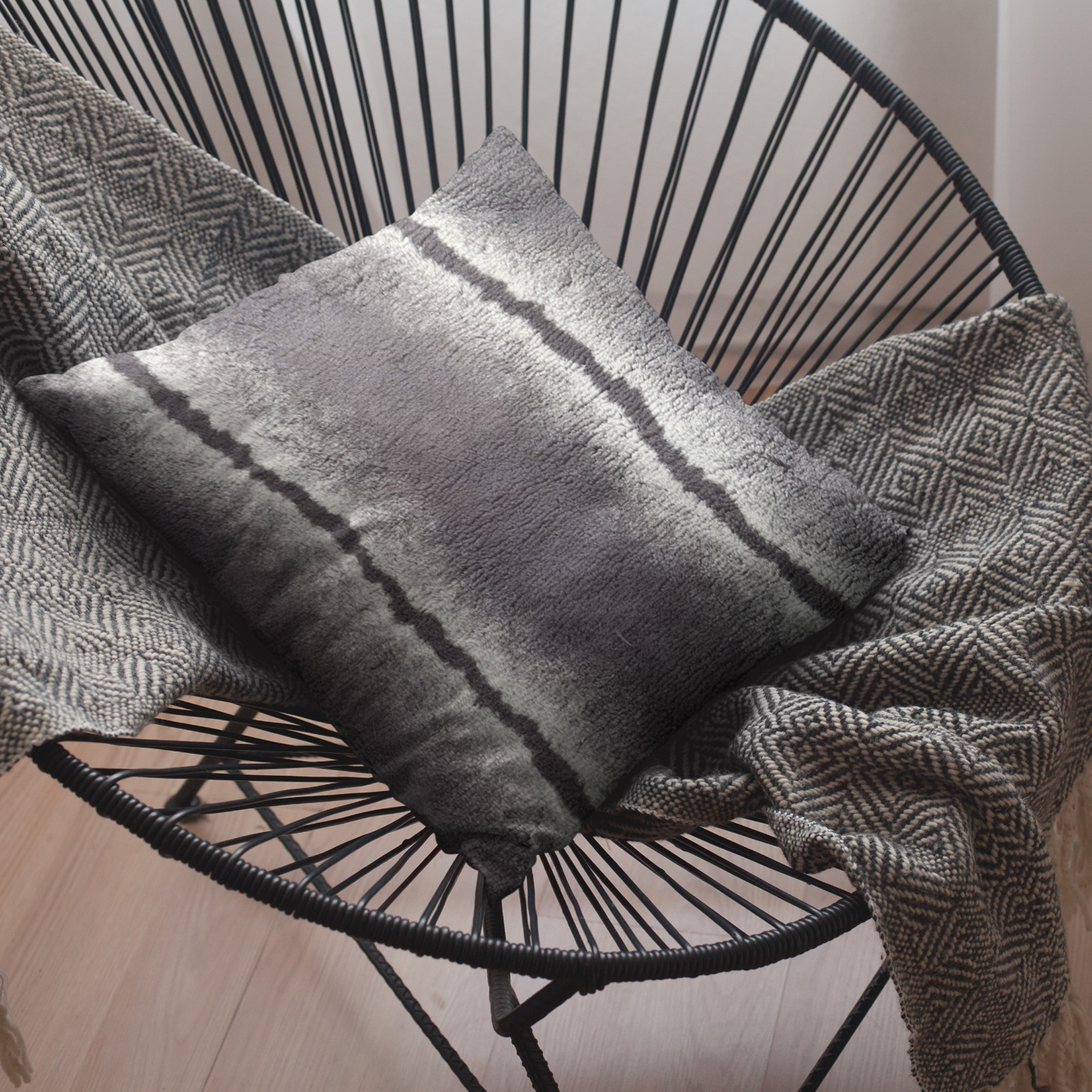 Plutus Charcoal Fluffy Fields Animal Faux Fur Luxury Throw Pillow - Double sided  26" x 26"