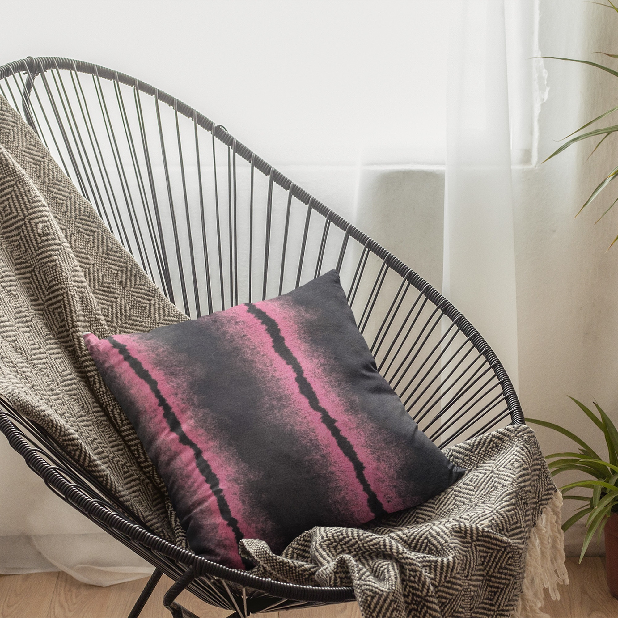 Plutus Fuchsia Black Fluffy Fields Animal Faux Fur Luxury Throw Pillow - Double sided  20" x 20"