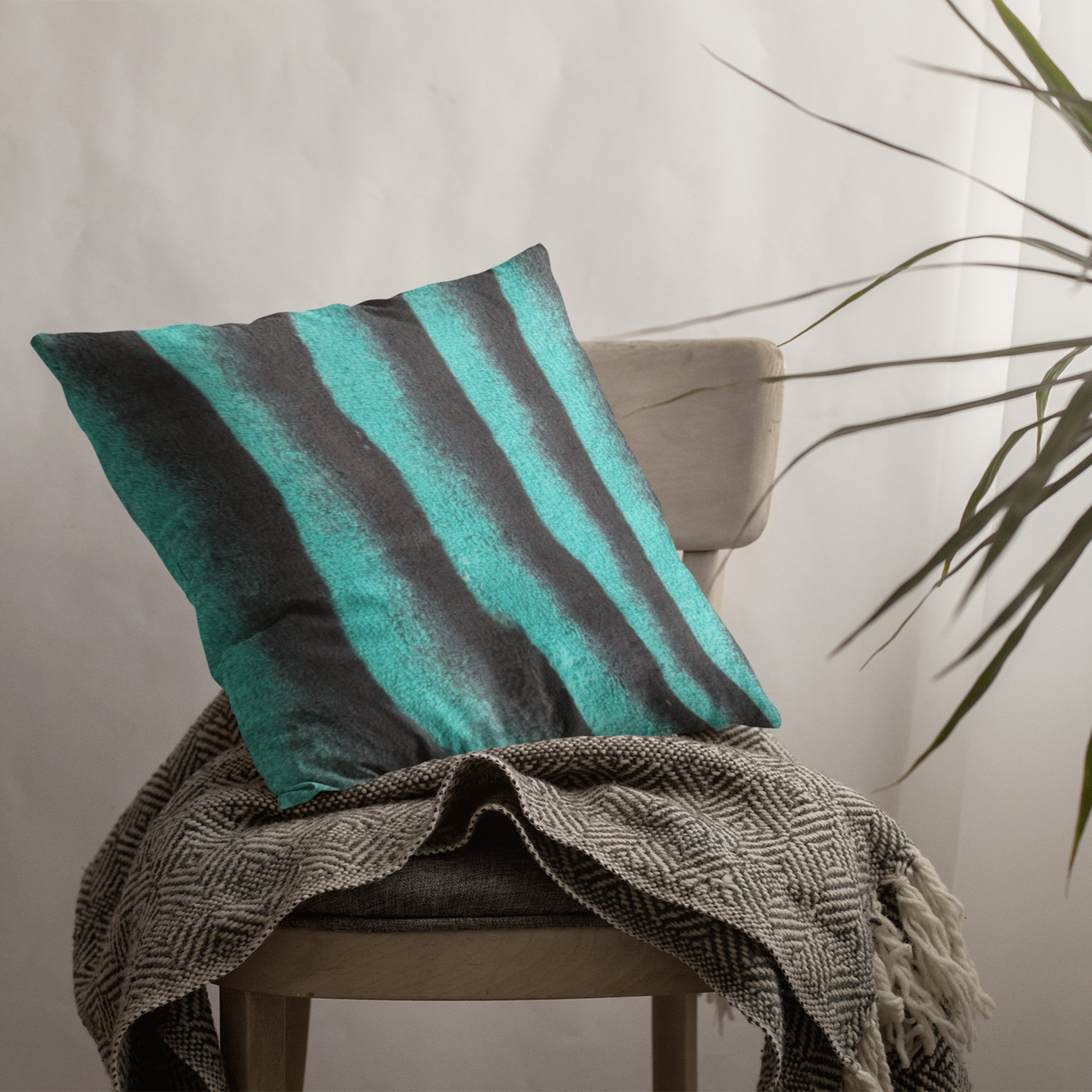 Plutus Teal Black Wild Ocean Animal Faux Fur Luxury Throw Pillow - Double sided  20" x 30" Queen