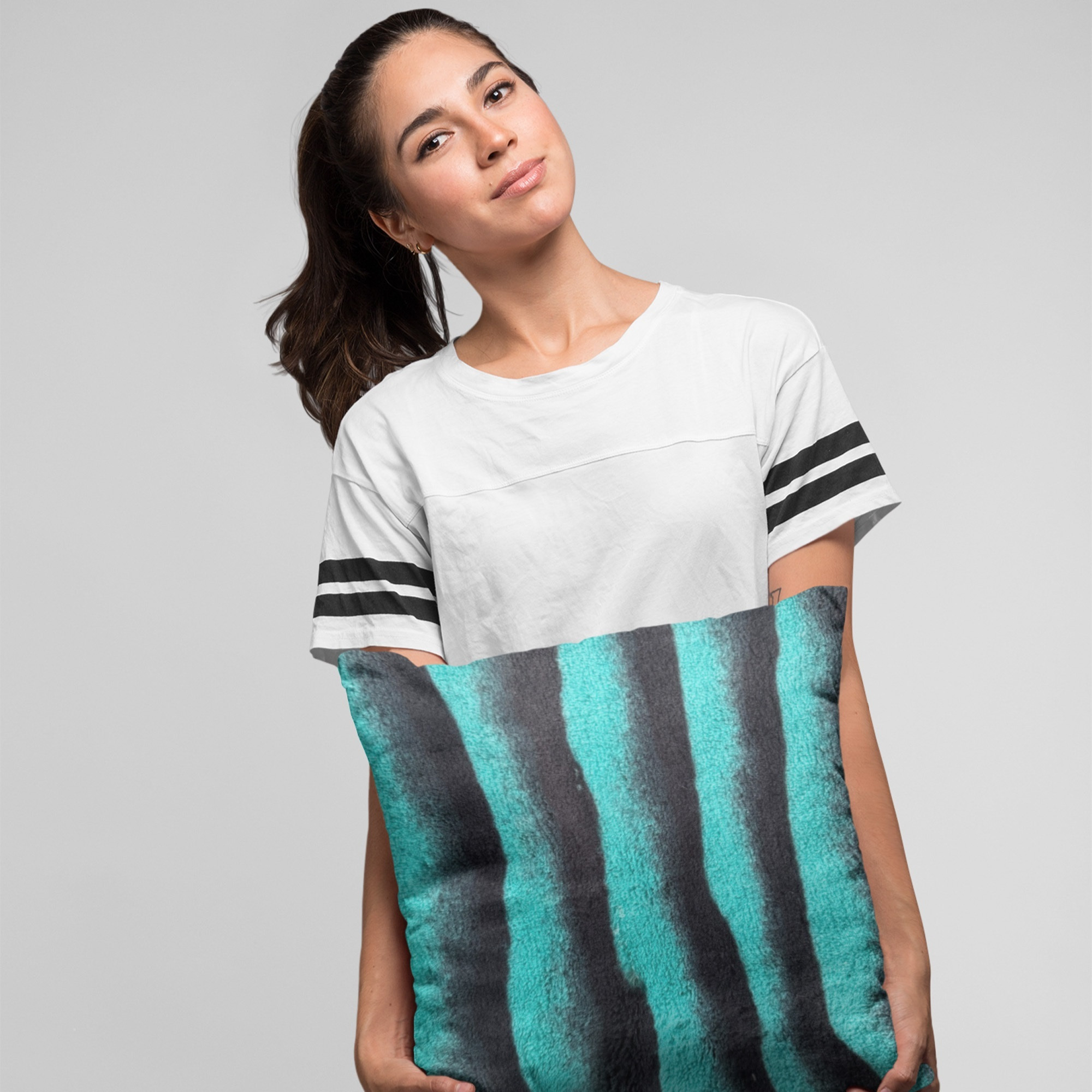 Plutus Teal Black Wild Ocean Animal Faux Fur Luxury Throw Pillow - Double sided  20" x 30" Queen