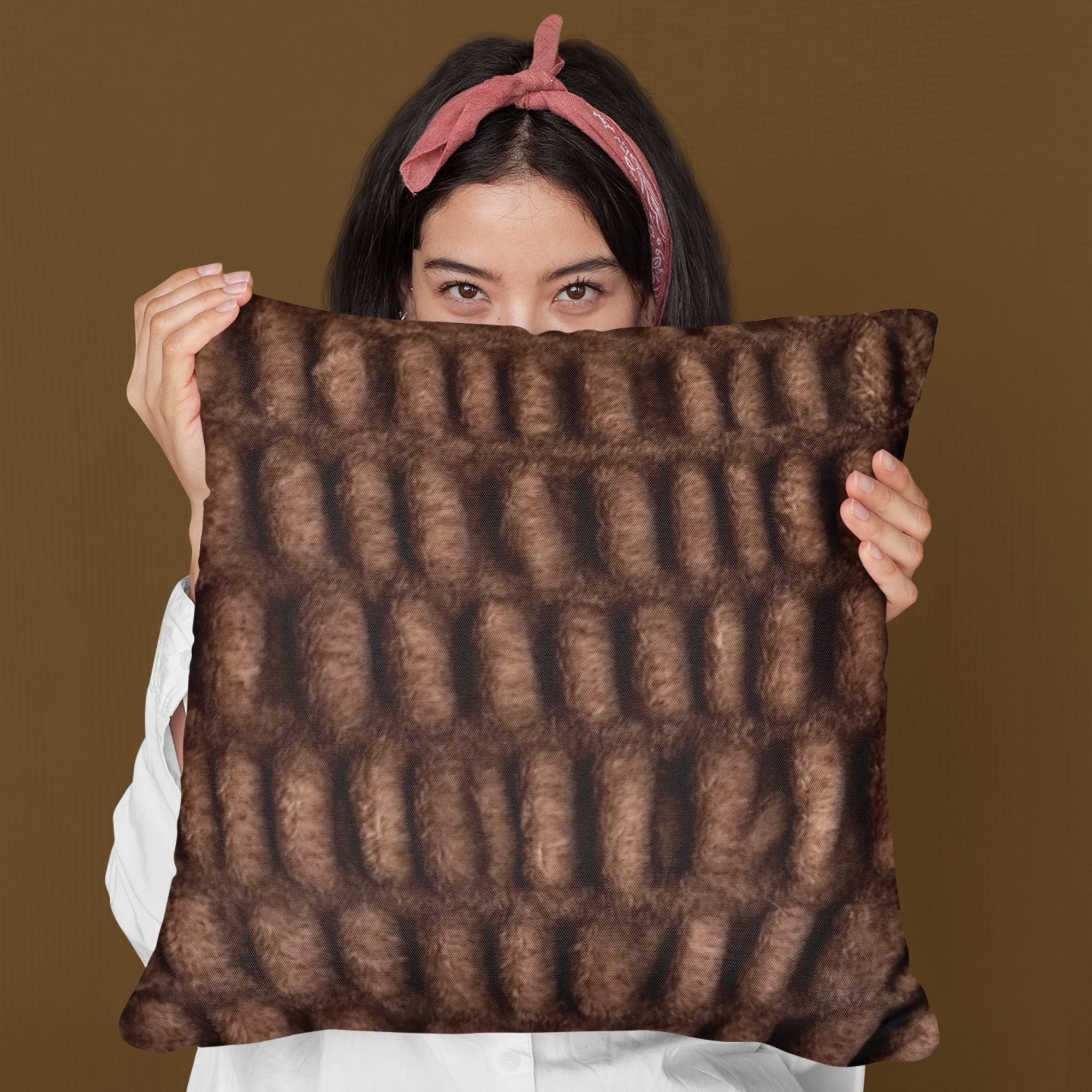 Plutus Brown Plush Pelt Animal Faux Fur Luxury Throw Pillow - Double sided  26" x 26"