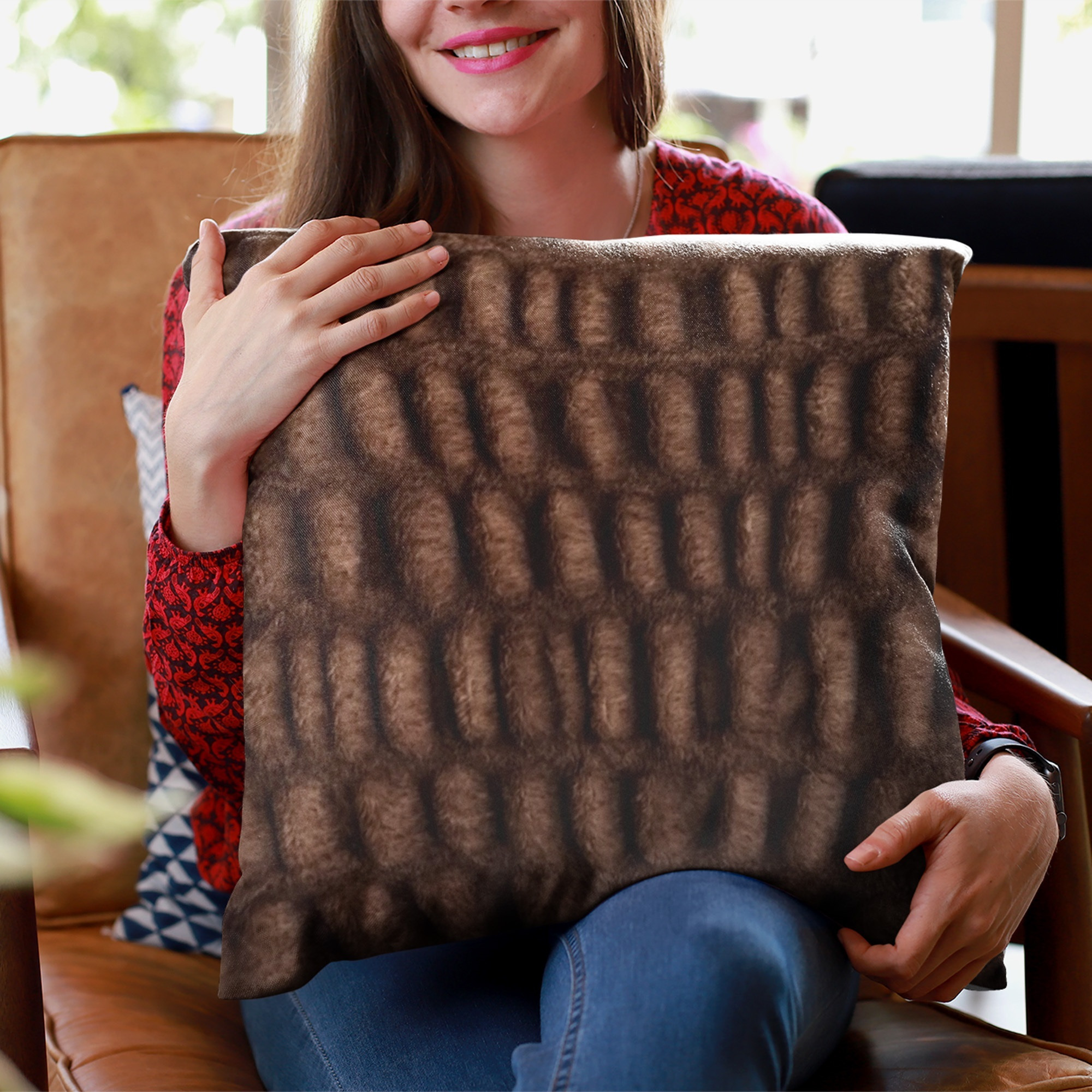 Plutus Brown Plush Pelt Animal Faux Fur Luxury Throw Pillow - Double sided  26" x 26"