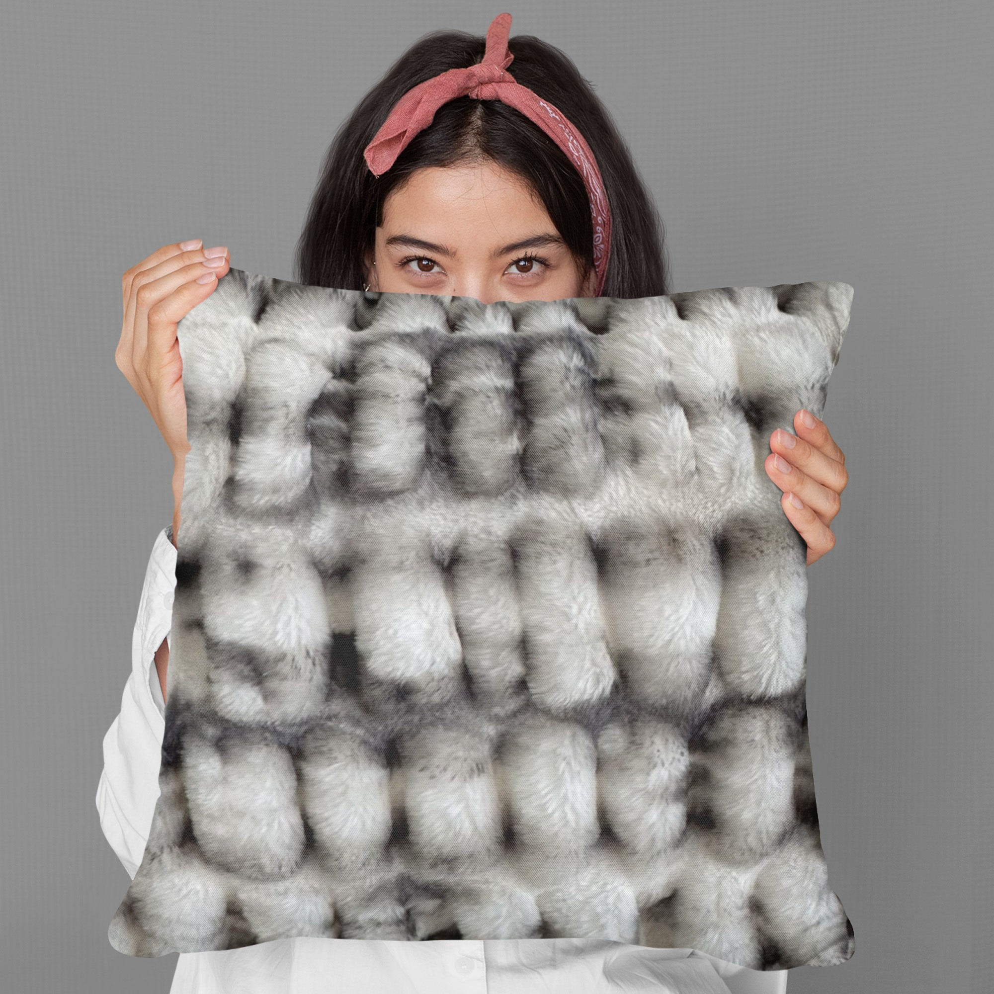 Plutus Off White Sherpa Animal Faux Fur Luxury Throw Pillow - Double sided  18" x 18"