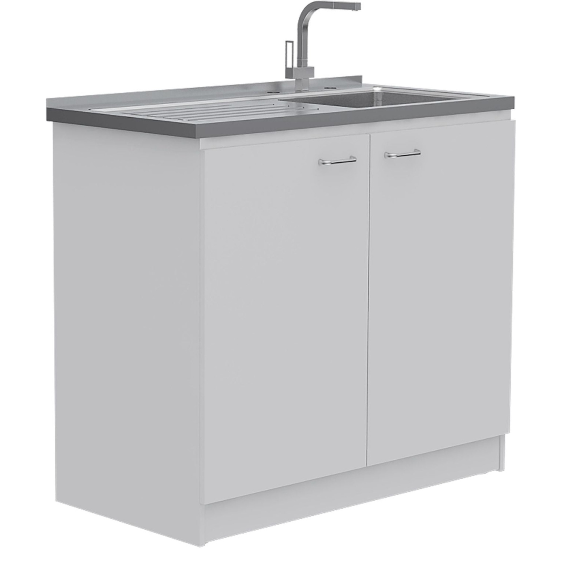 Belmont 2 Piece Kitchen Set, Napoles Utility Sink + Della 60 Pantry, White