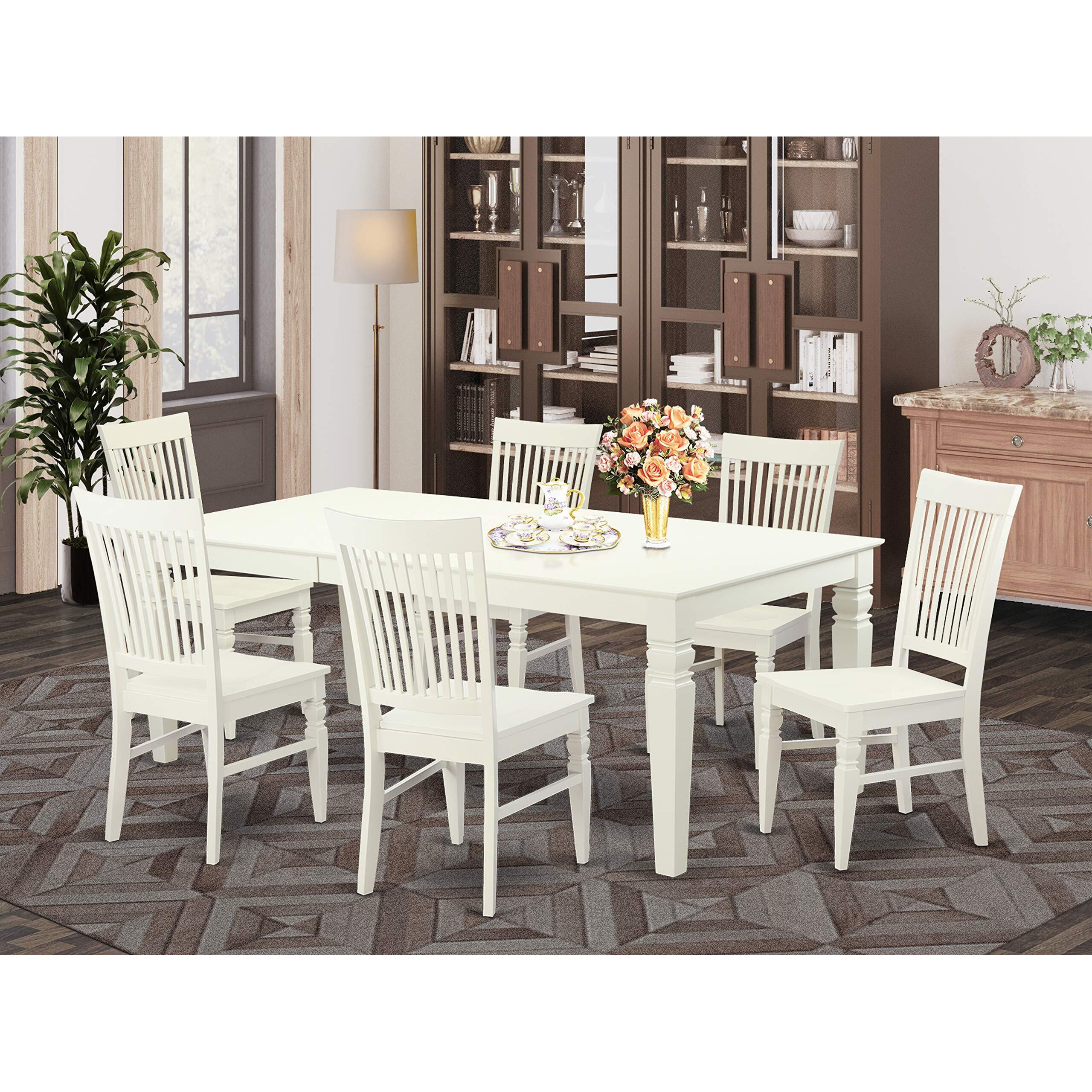LGWE7-LWH-W 7 PC Dining room set with a Table and 6 Dining Chairs in Linen White