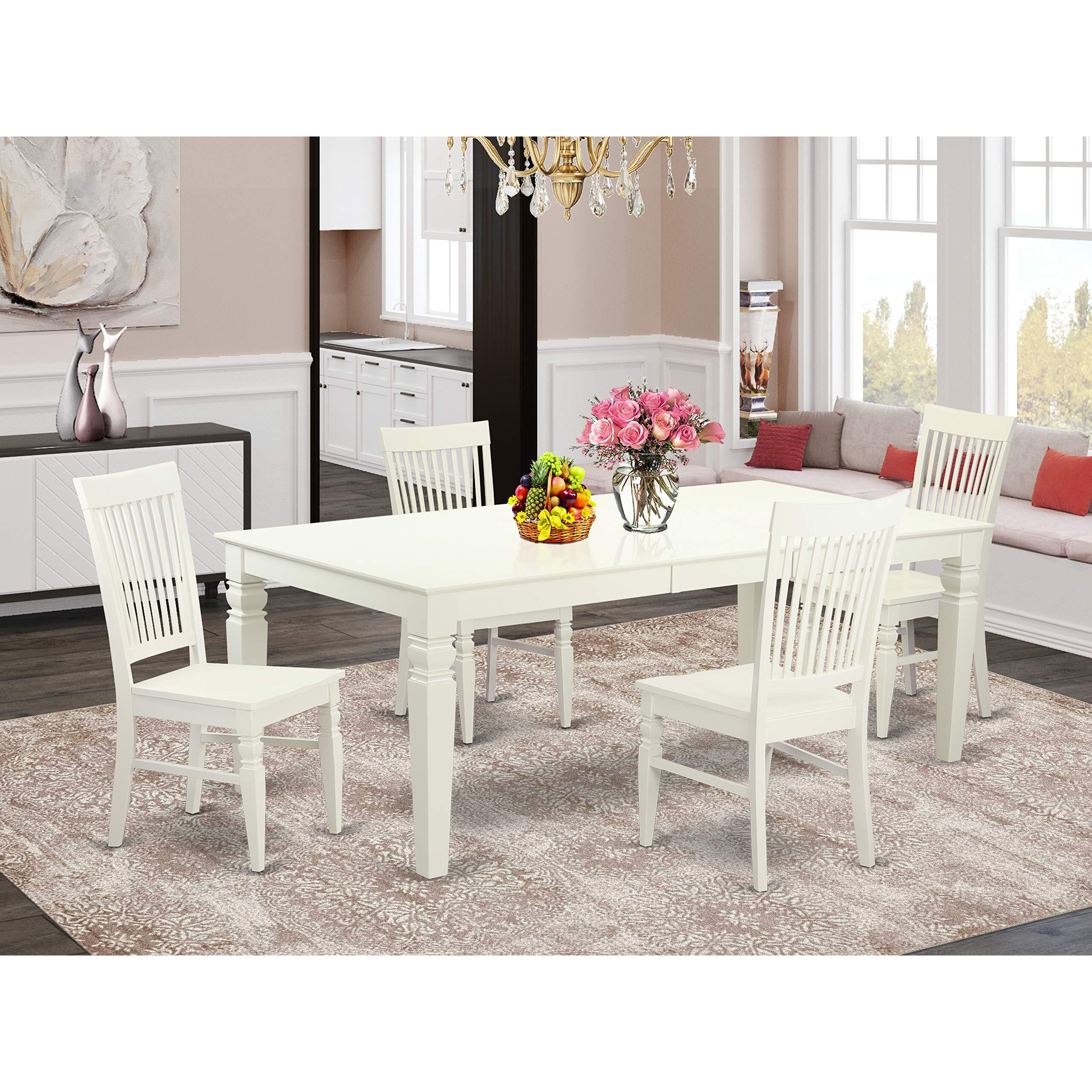 LGWE5-LWH-W 5 PC Dining room set with a Dining Table and 4 Dining Chairs in Linen White